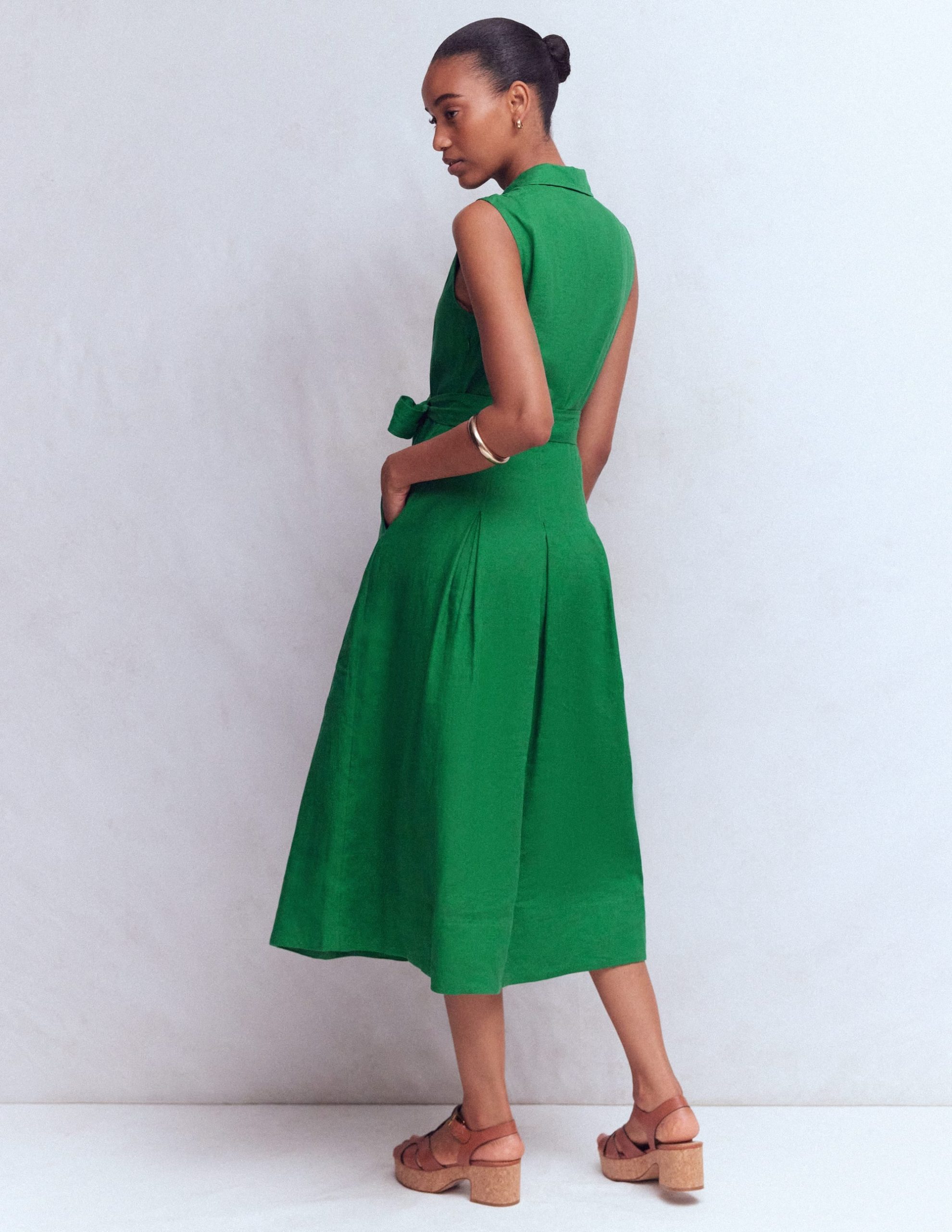 Belinda Linen Shirt Dress-Fresh Green - Image 3
