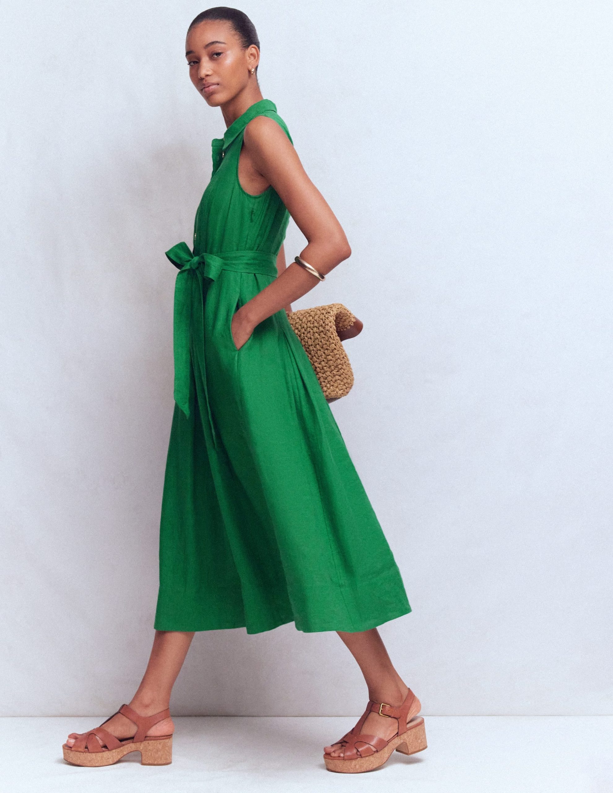 Belinda Linen Shirt Dress-Fresh Green - Image 4