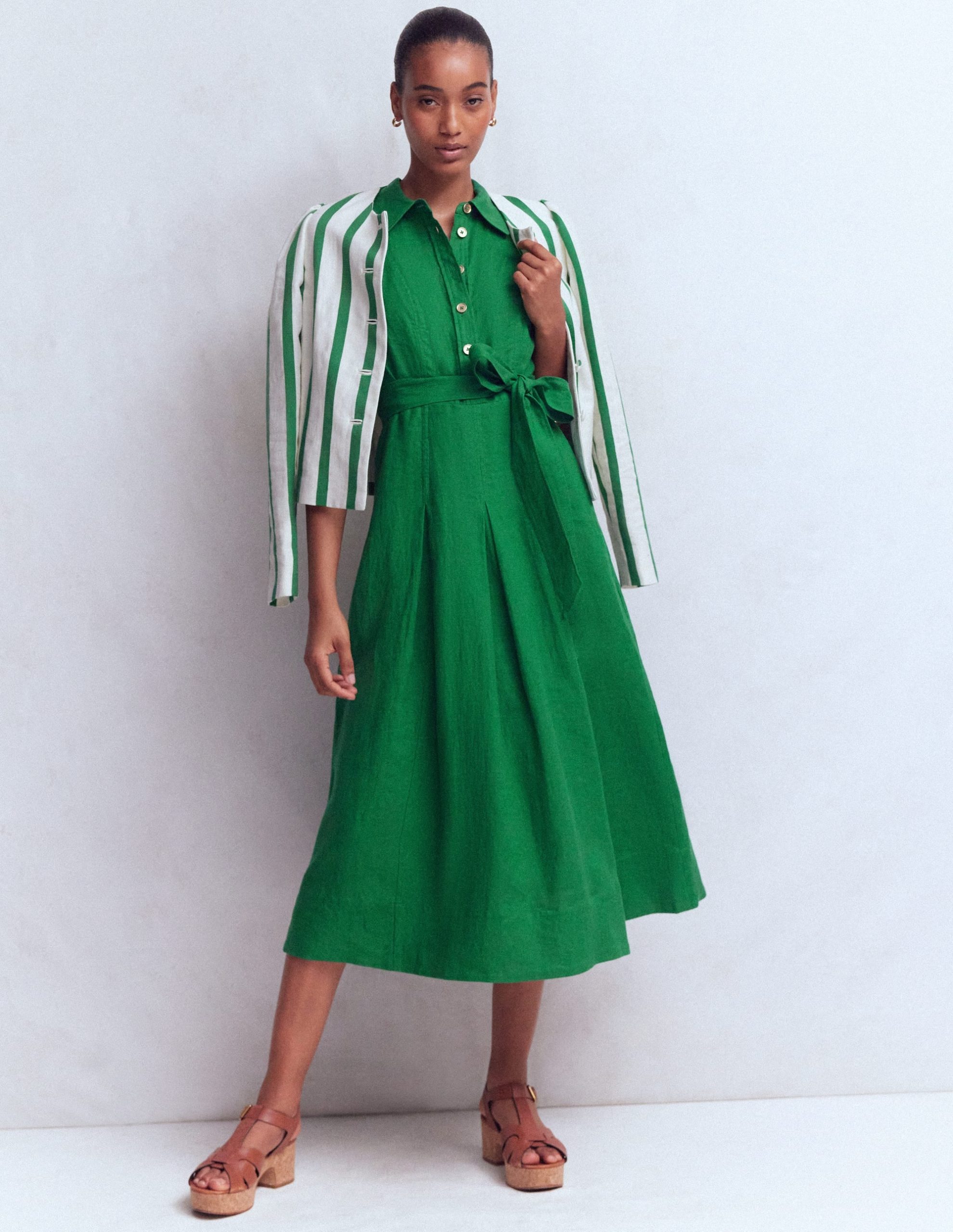 Belinda Linen Shirt Dress-Fresh Green - Image 5