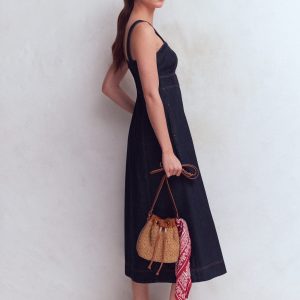 Panelled Bodice Denim Dress-Indigo