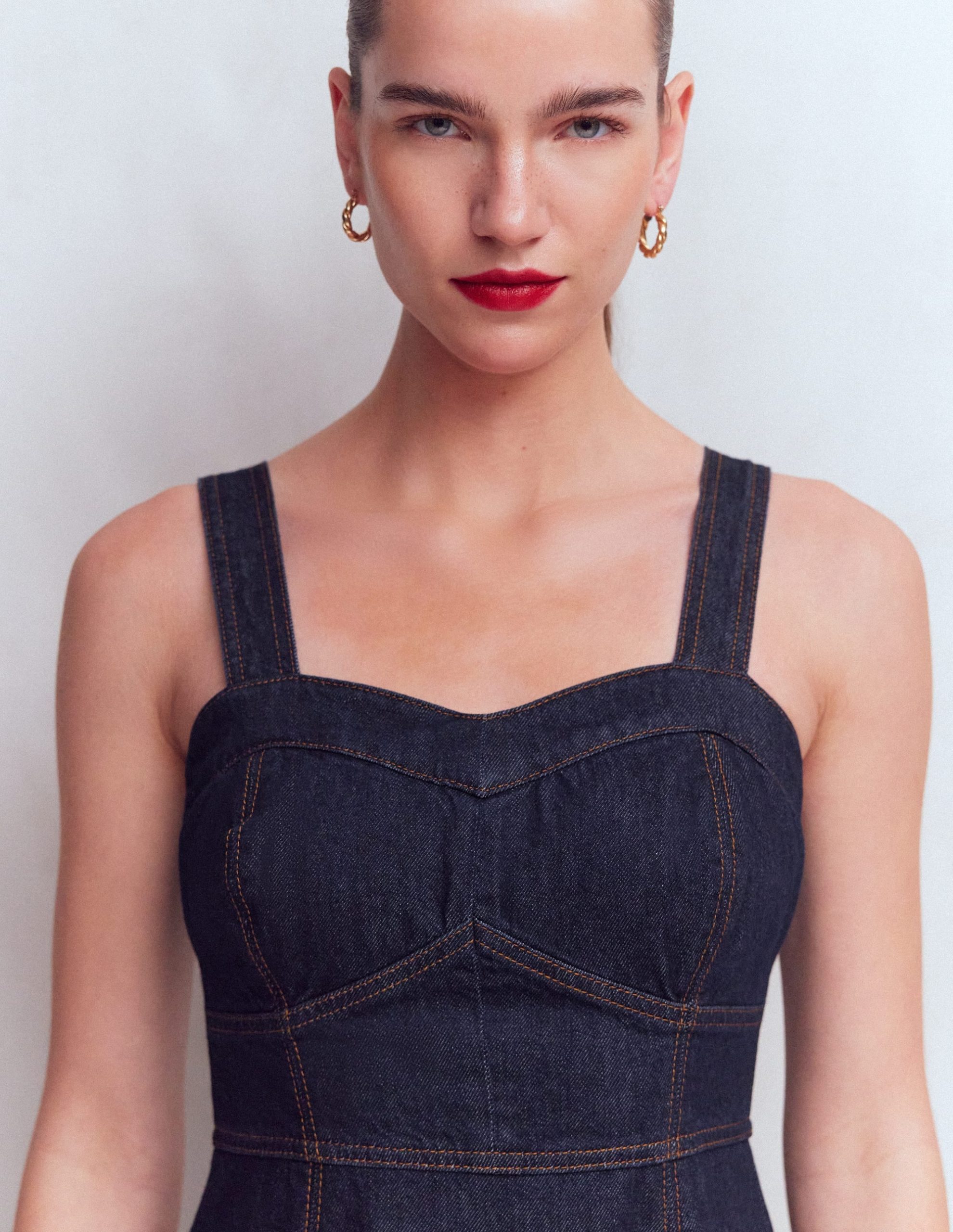 Panelled Bodice Denim Dress-Indigo - Image 2