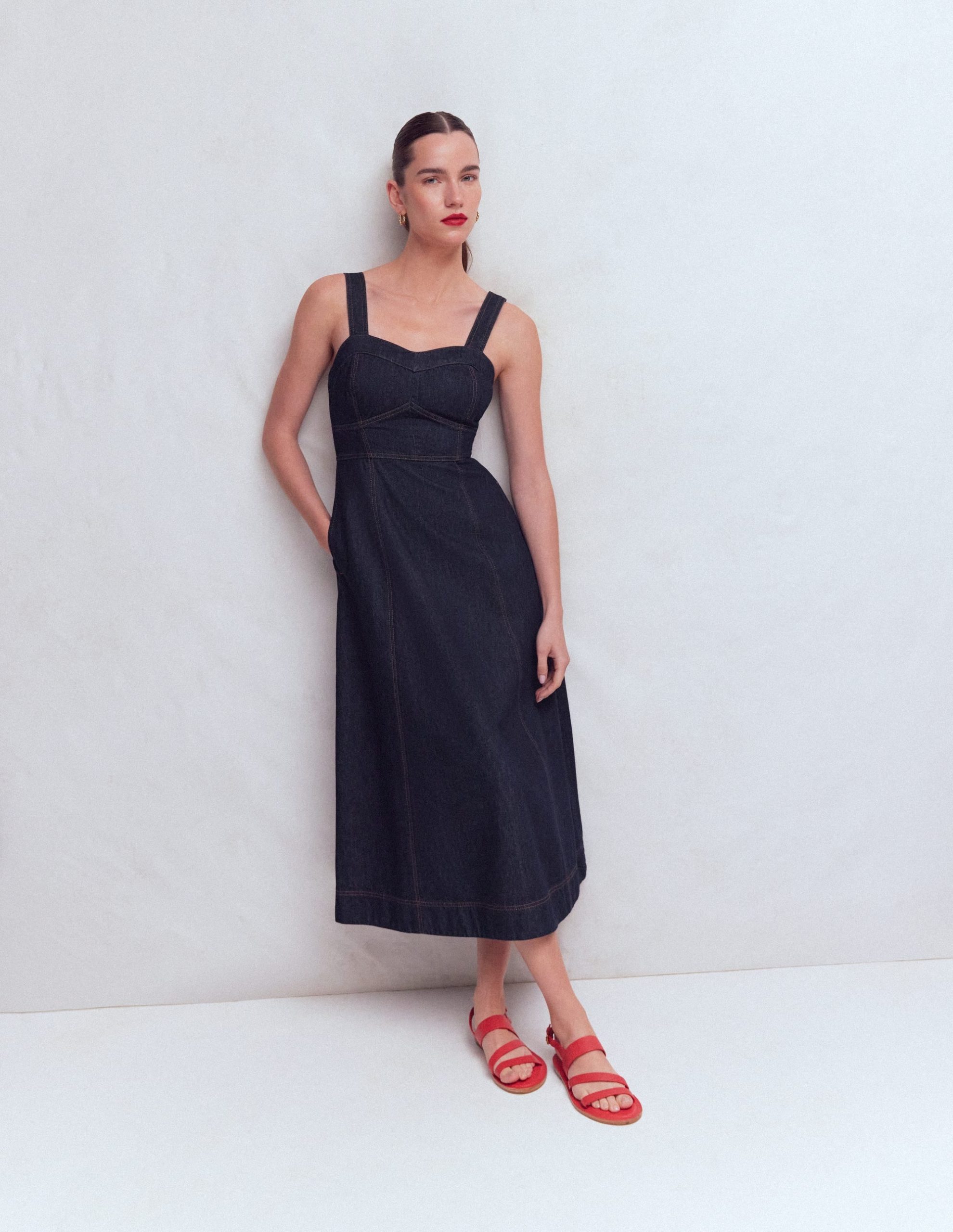 Panelled Bodice Denim Dress-Indigo - Image 5