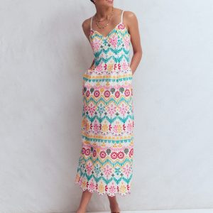 Empire Linen Broderie Dress-Multi Broderie