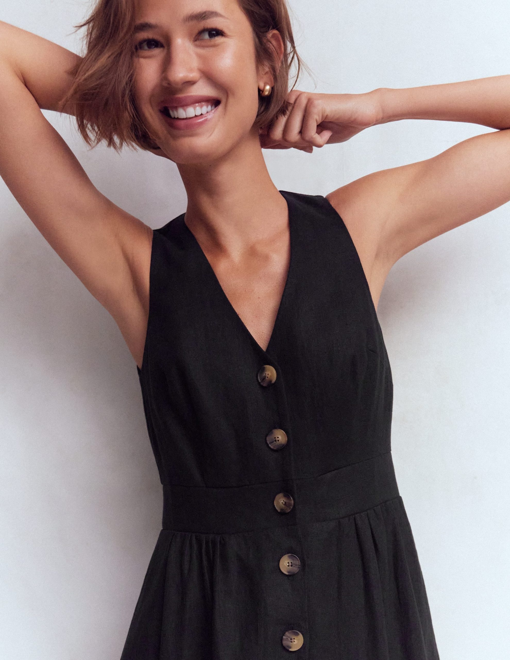 Catherine Button Linen Dress-Black - Image 2