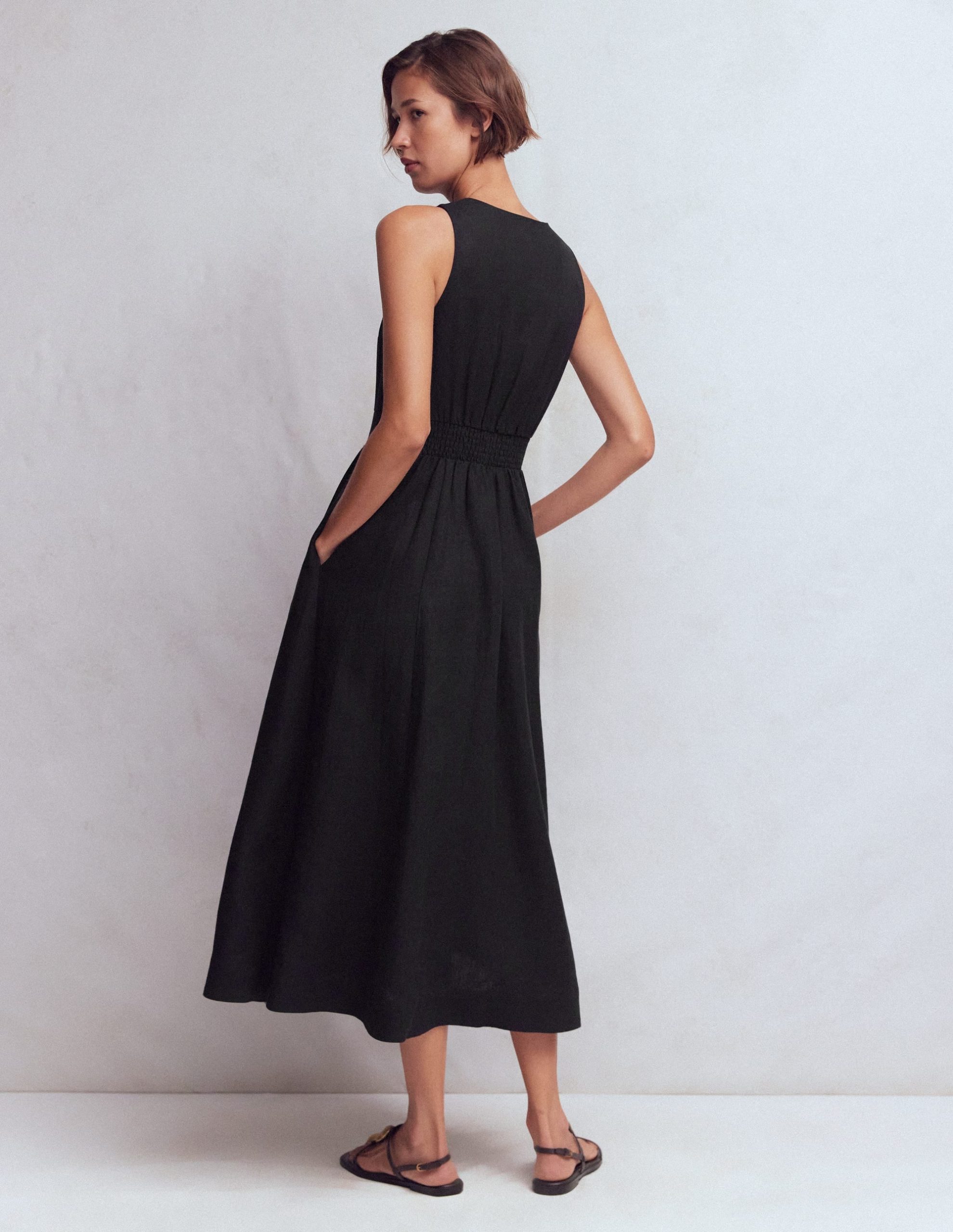 Catherine Button Linen Dress-Black - Image 3