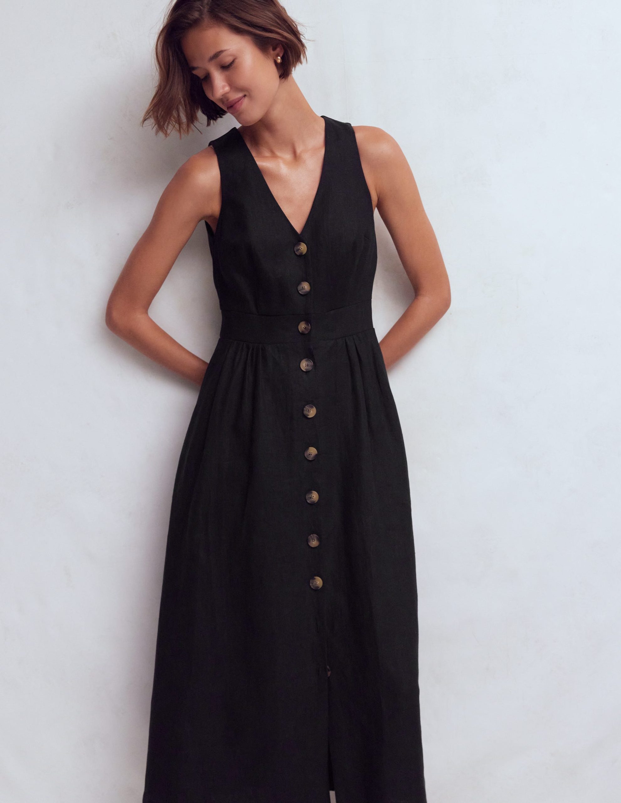 Catherine Button Linen Dress-Black - Image 4