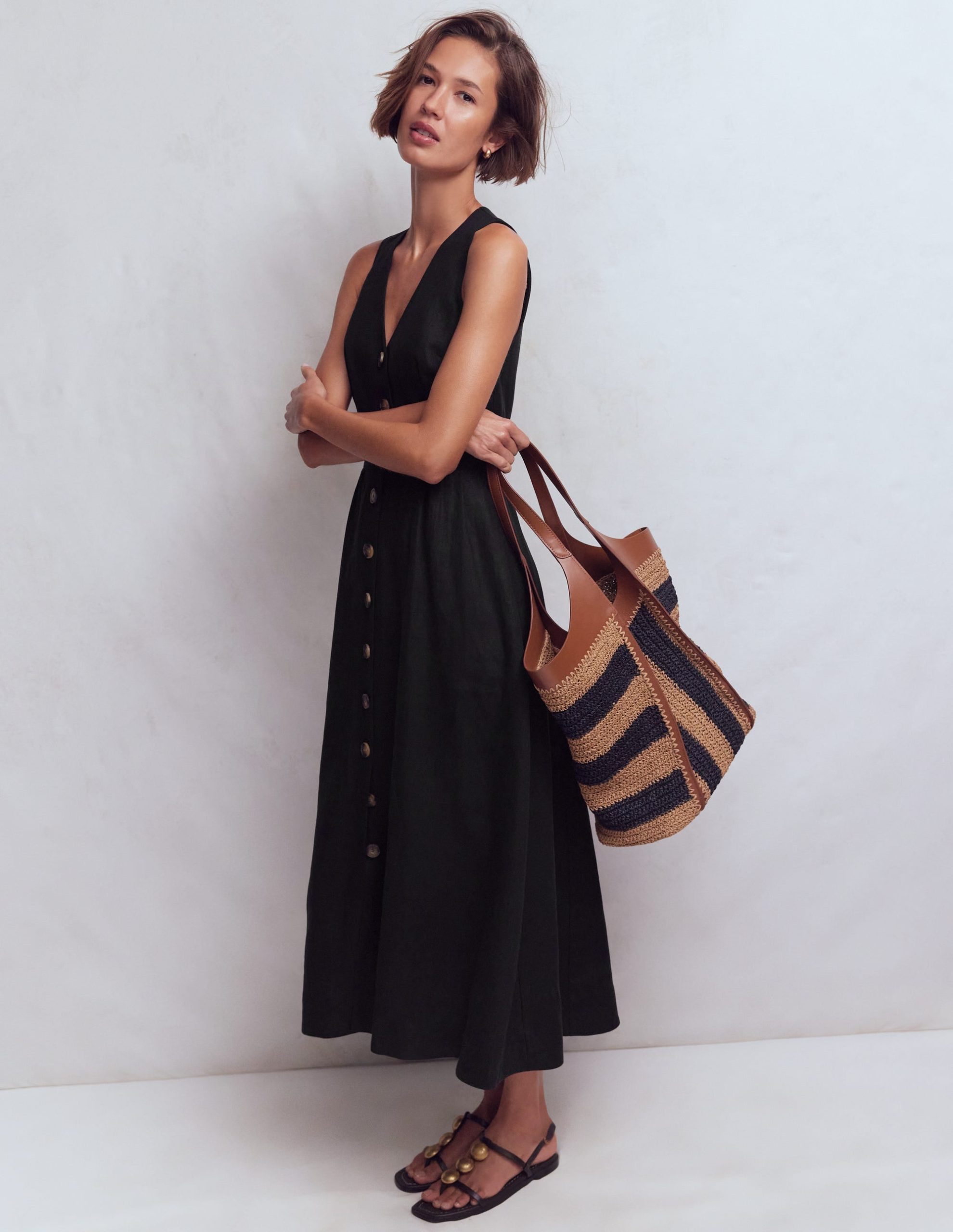 Catherine Button Linen Dress-Black - Image 5