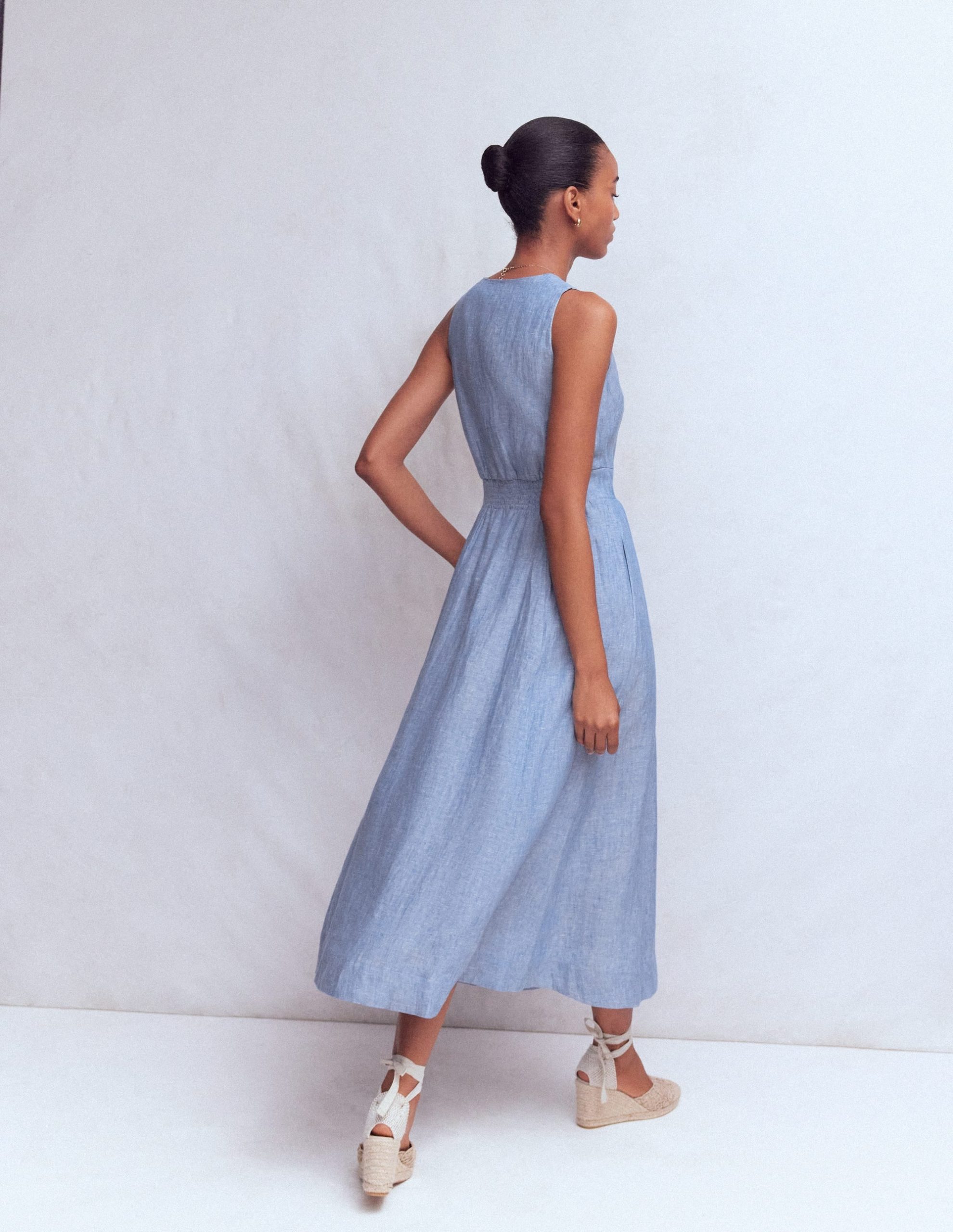 Catherine Button Linen Dress-Chambray - Image 3