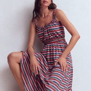 Scoop Neck Jersey Dress-Multi. Zigzag Ripple