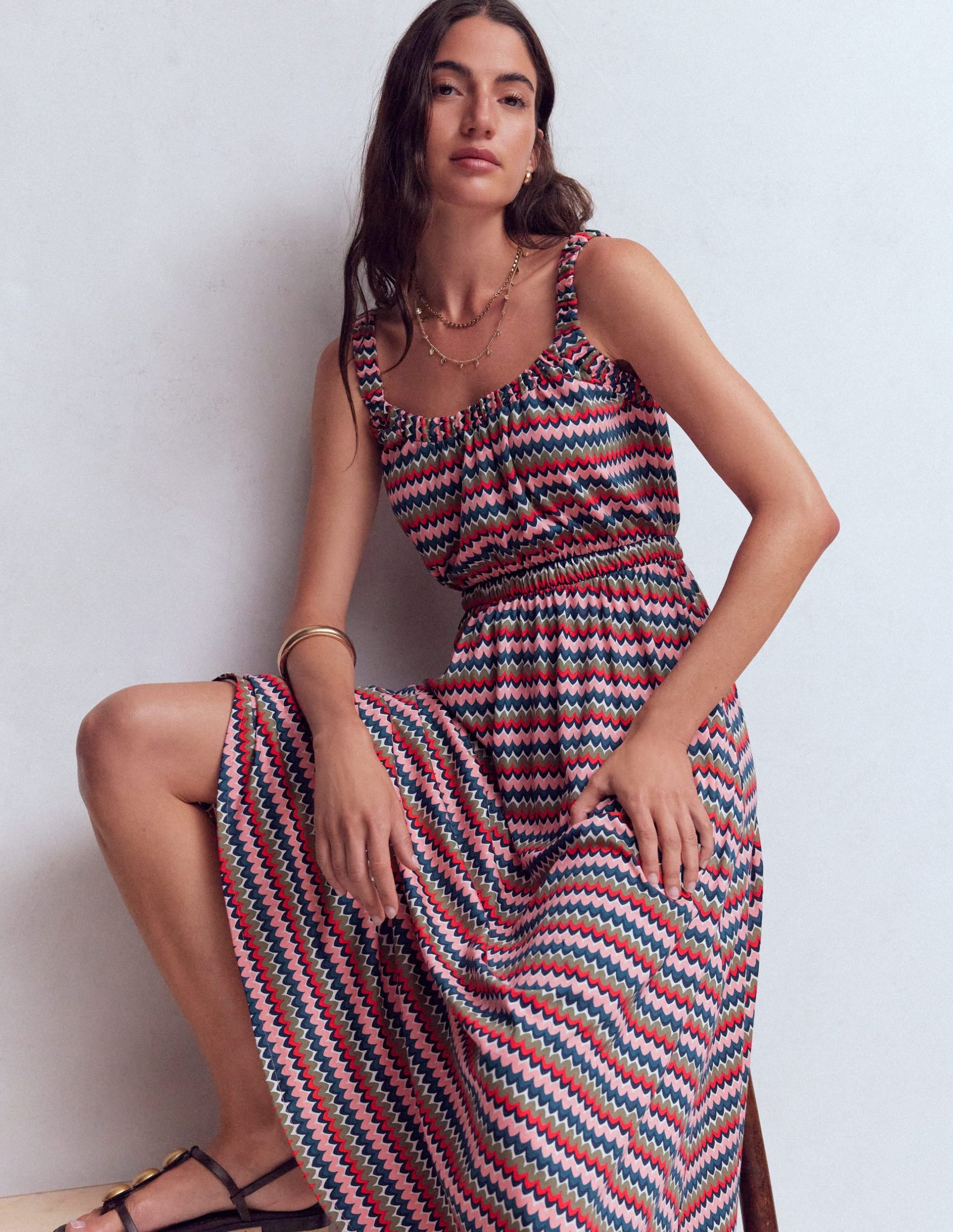 Scoop Neck Jersey Dress-Multi. Zigzag Ripple