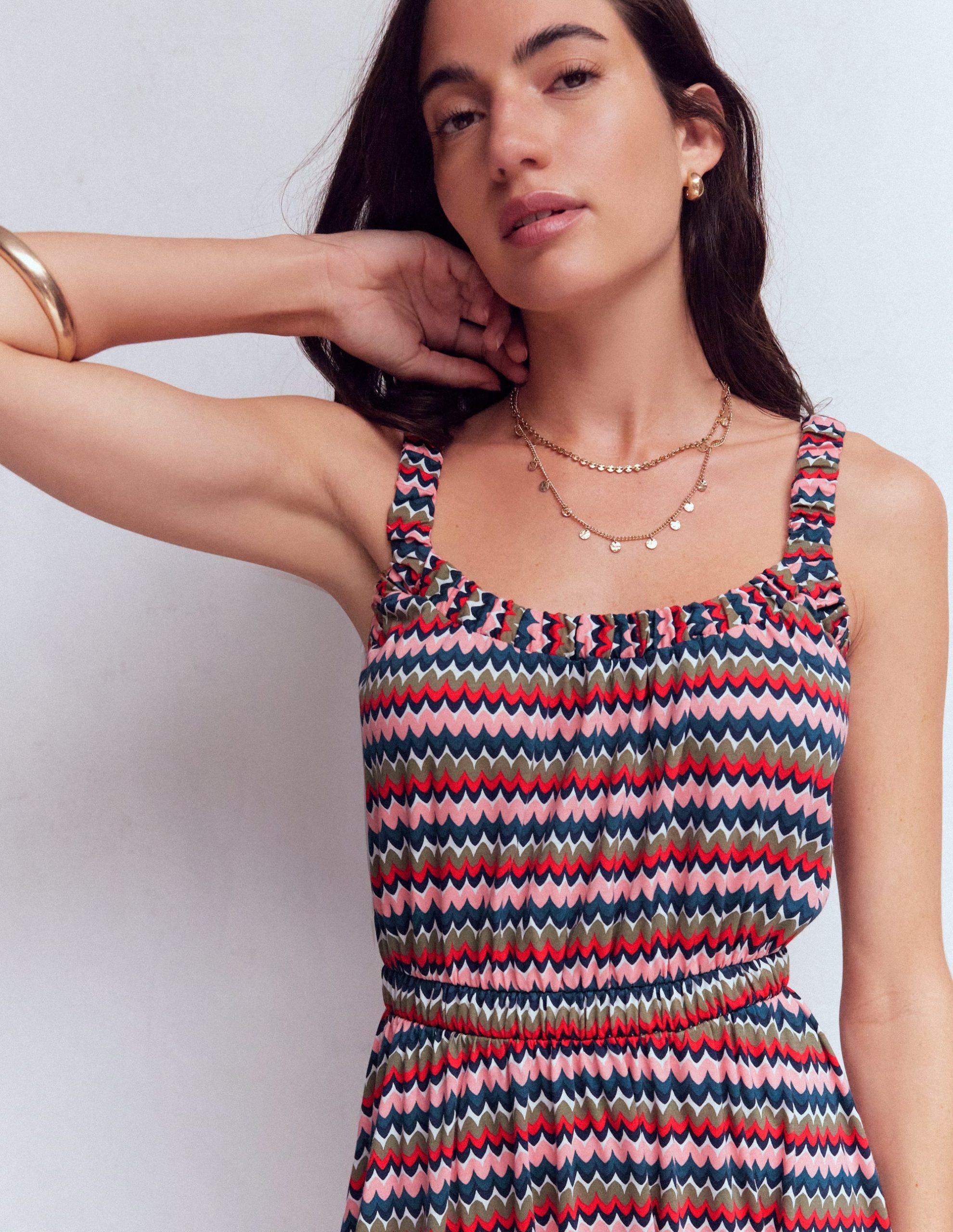 Scoop Neck Jersey Dress-Multi. Zigzag Ripple - Image 2