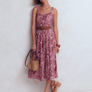 Scoop Neck Jersey Dress-Pink. Enchanted Paisley