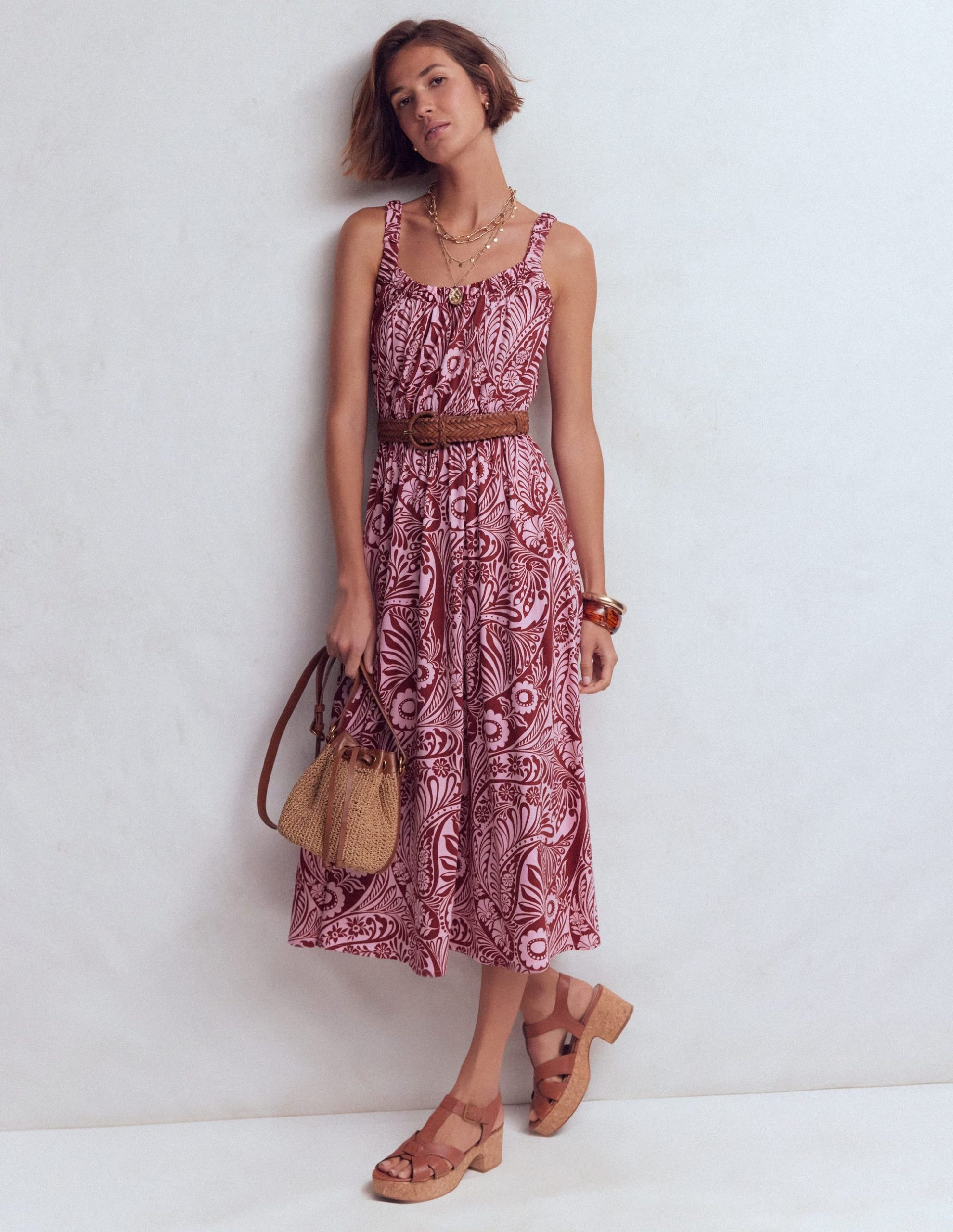 Scoop Neck Jersey Dress-Pink. Enchanted Paisley