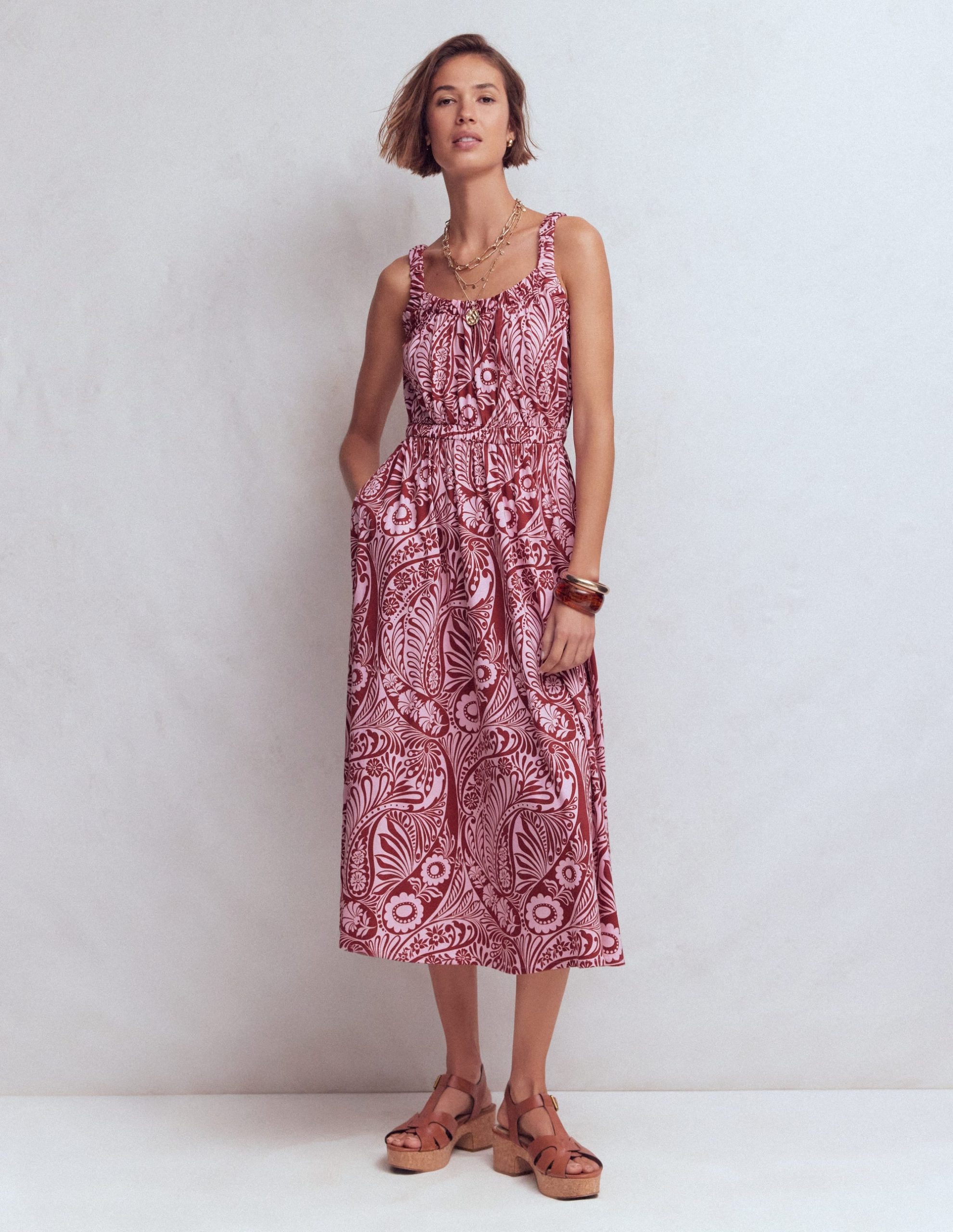 Scoop Neck Jersey Dress-Pink. Enchanted Paisley - Image 4