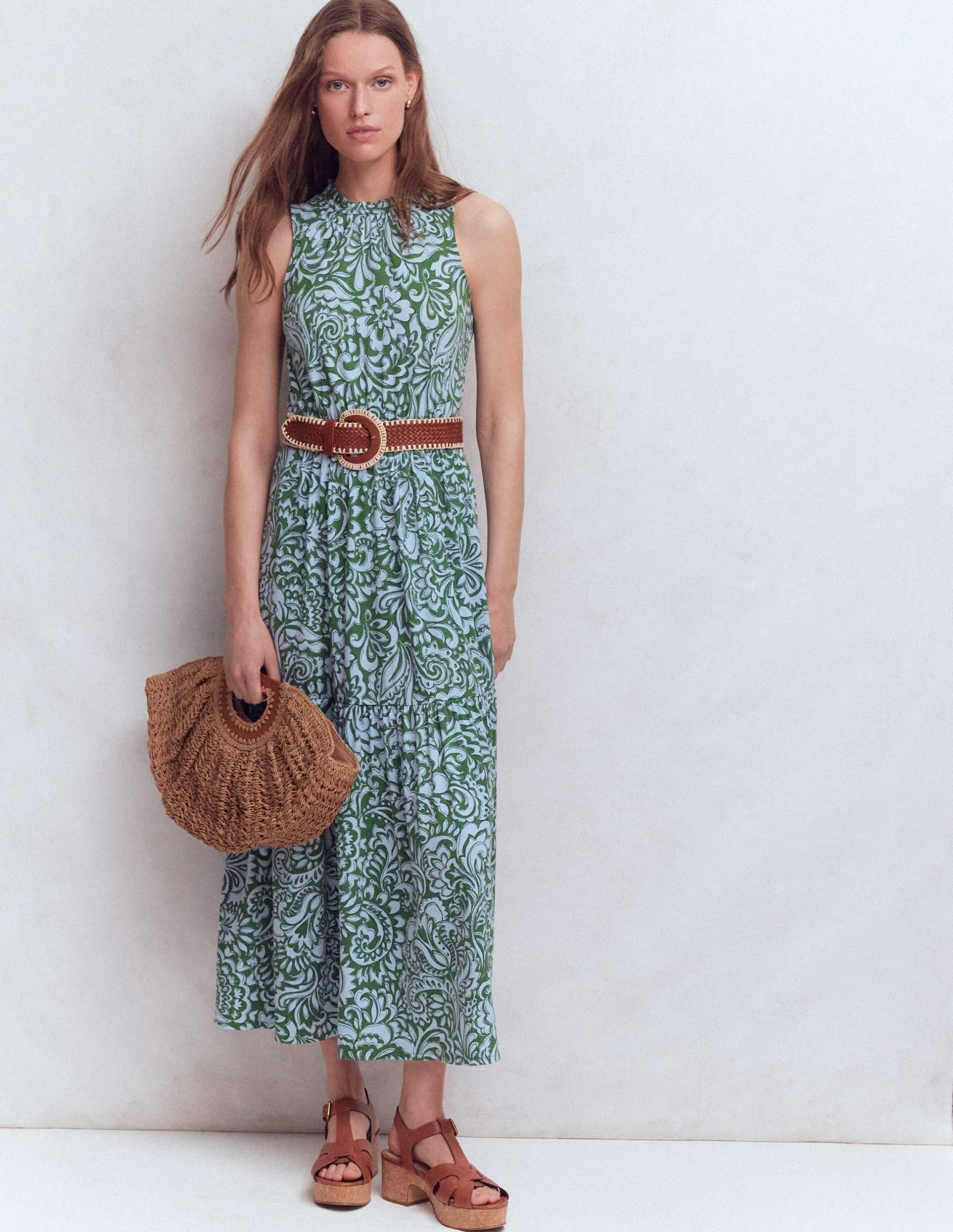 Camalie Jersey Maxi Dress-Green. Elaborate Gardenia