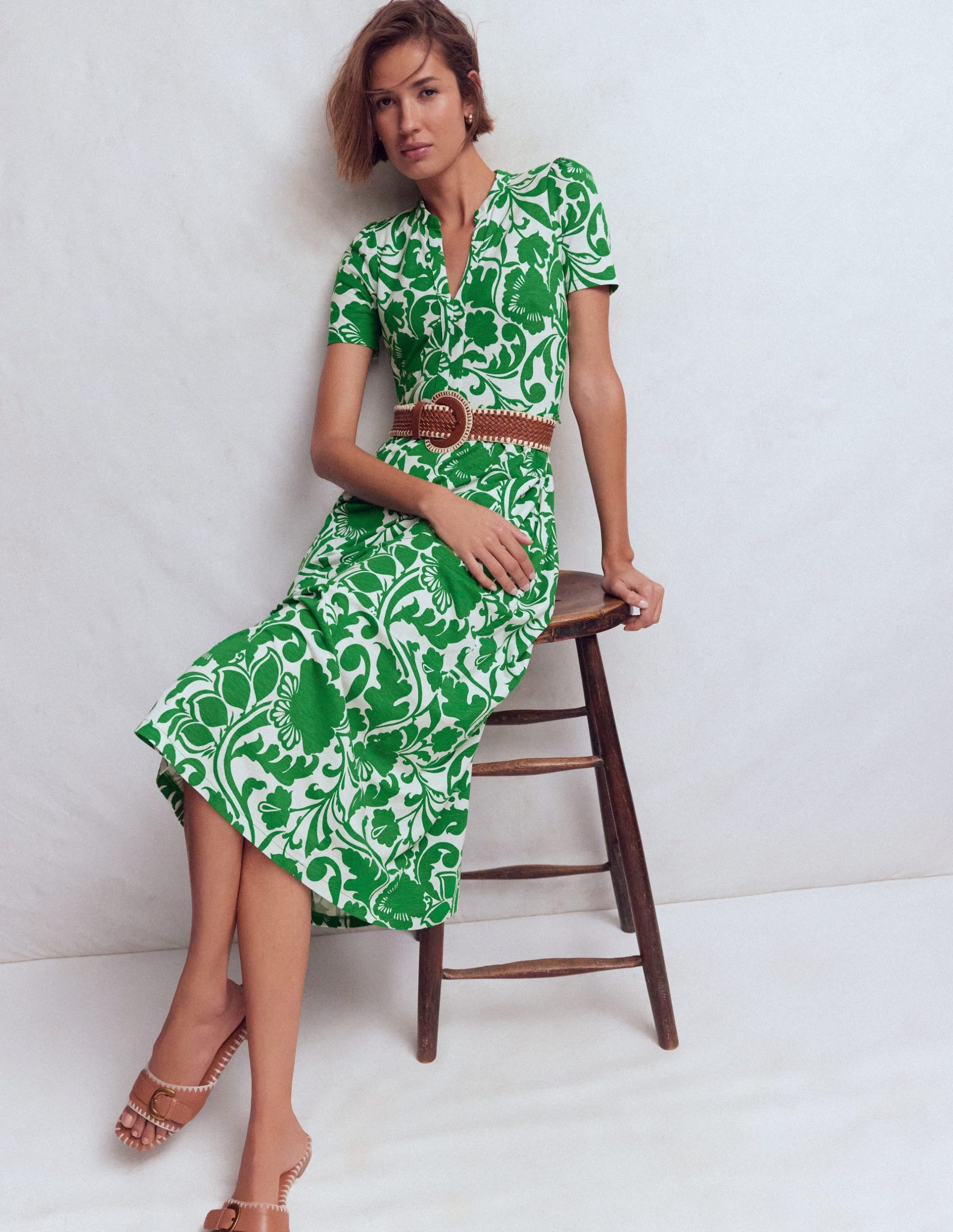 Naomi Jersey Midi Dress-Emerald. Flourishing Meadow