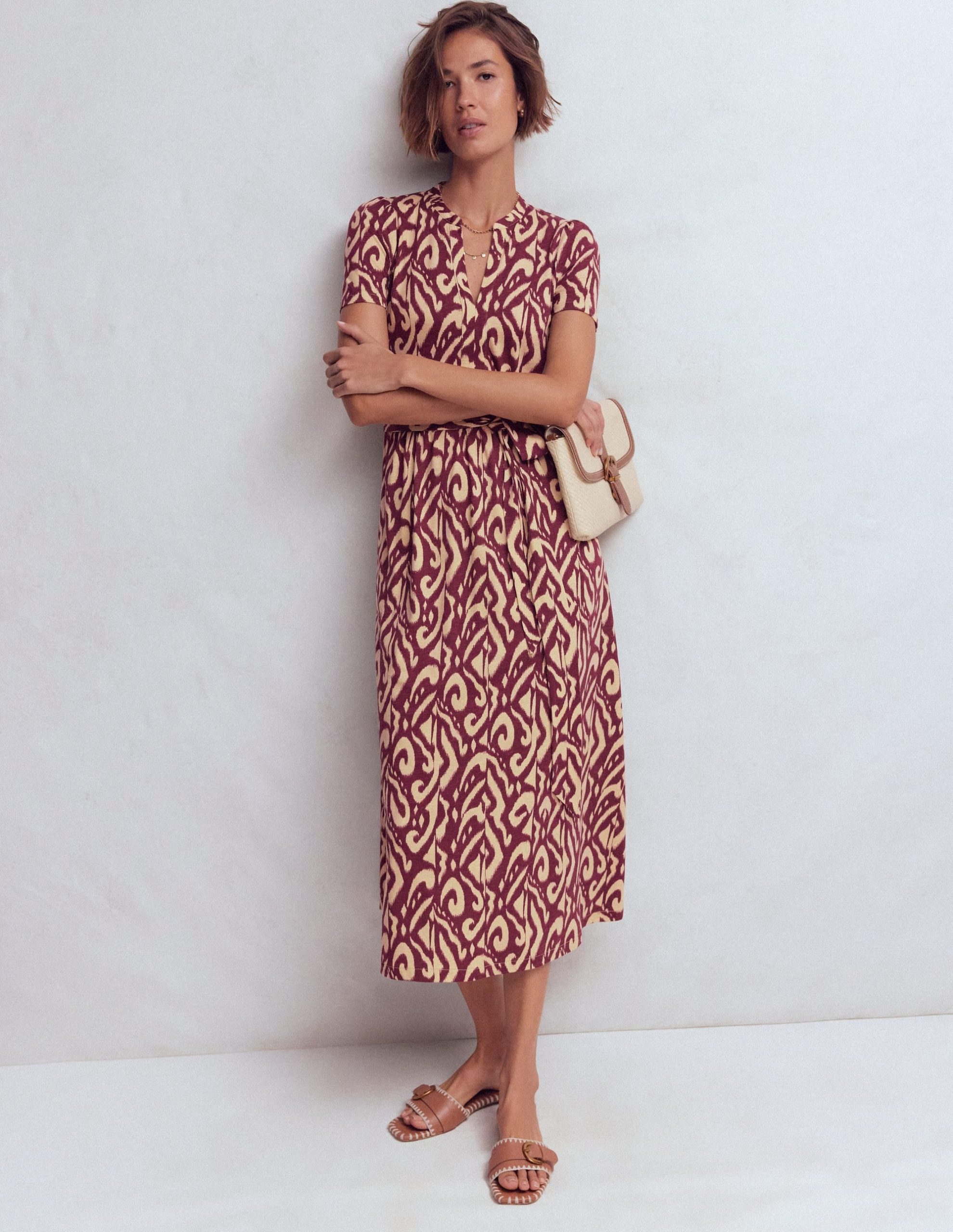 Naomi Jersey Midi Dress-Deep Wisteria. Ikat