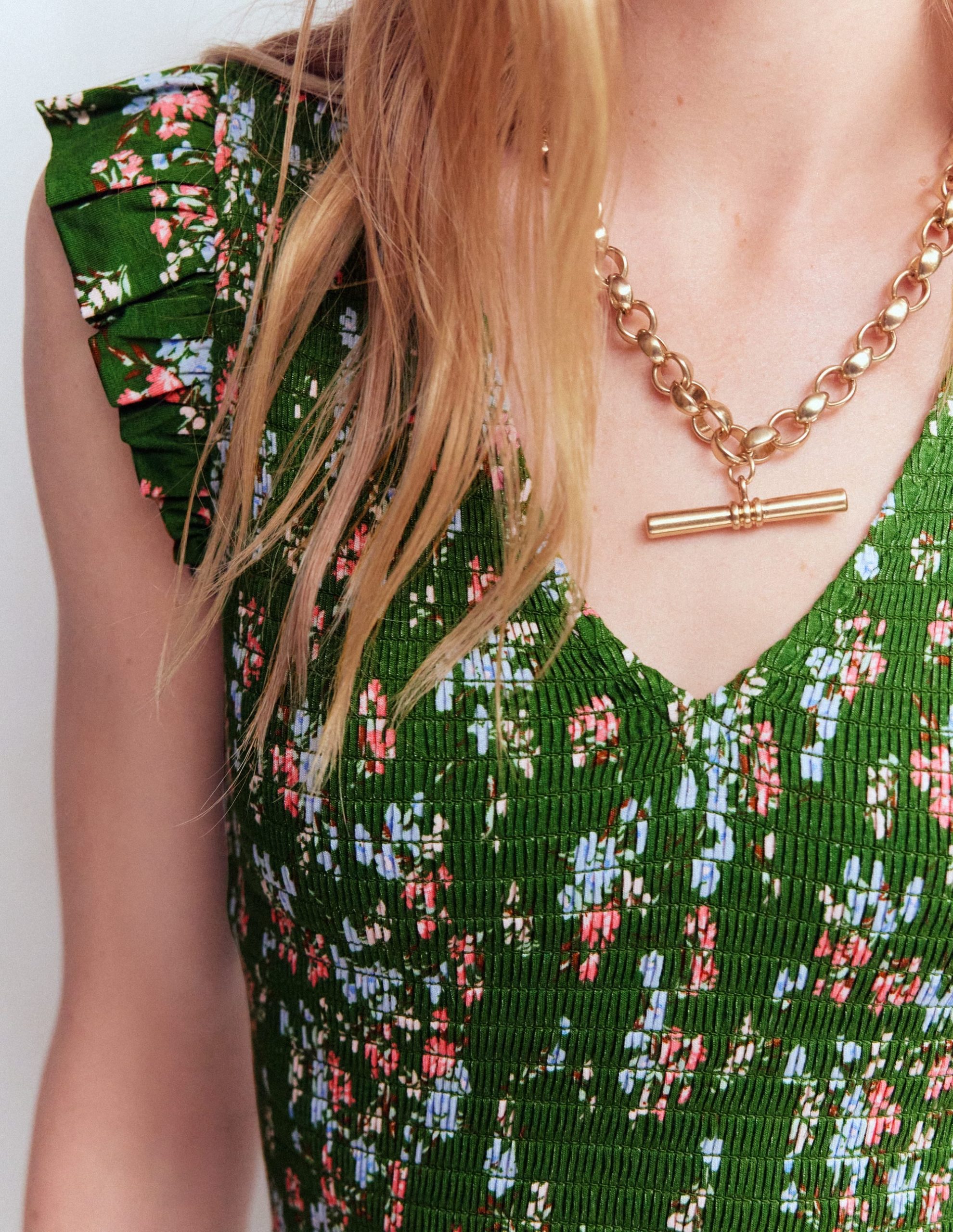 Smocked Jersey Midi Dress-Promenade Green. Bloom Scatter - Image 2