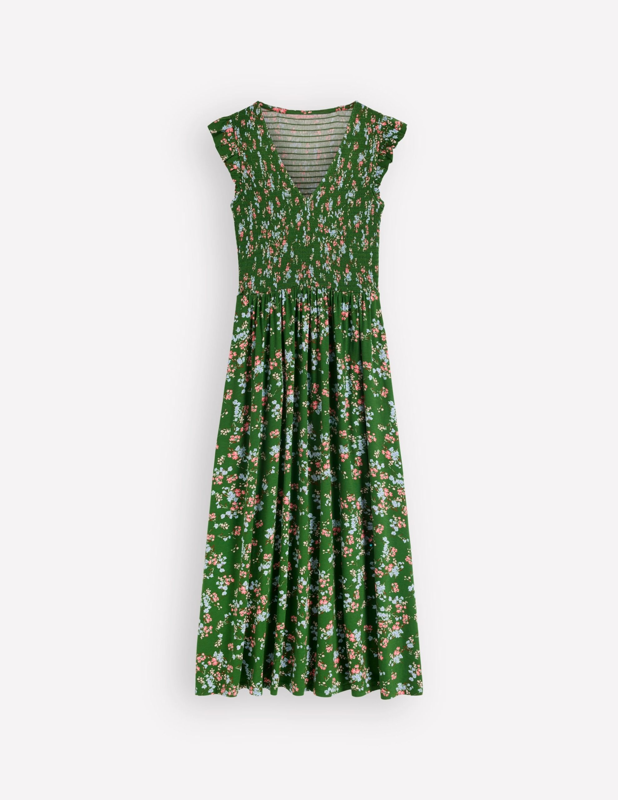 Smocked Jersey Midi Dress-Promenade Green. Bloom Scatter - Image 8