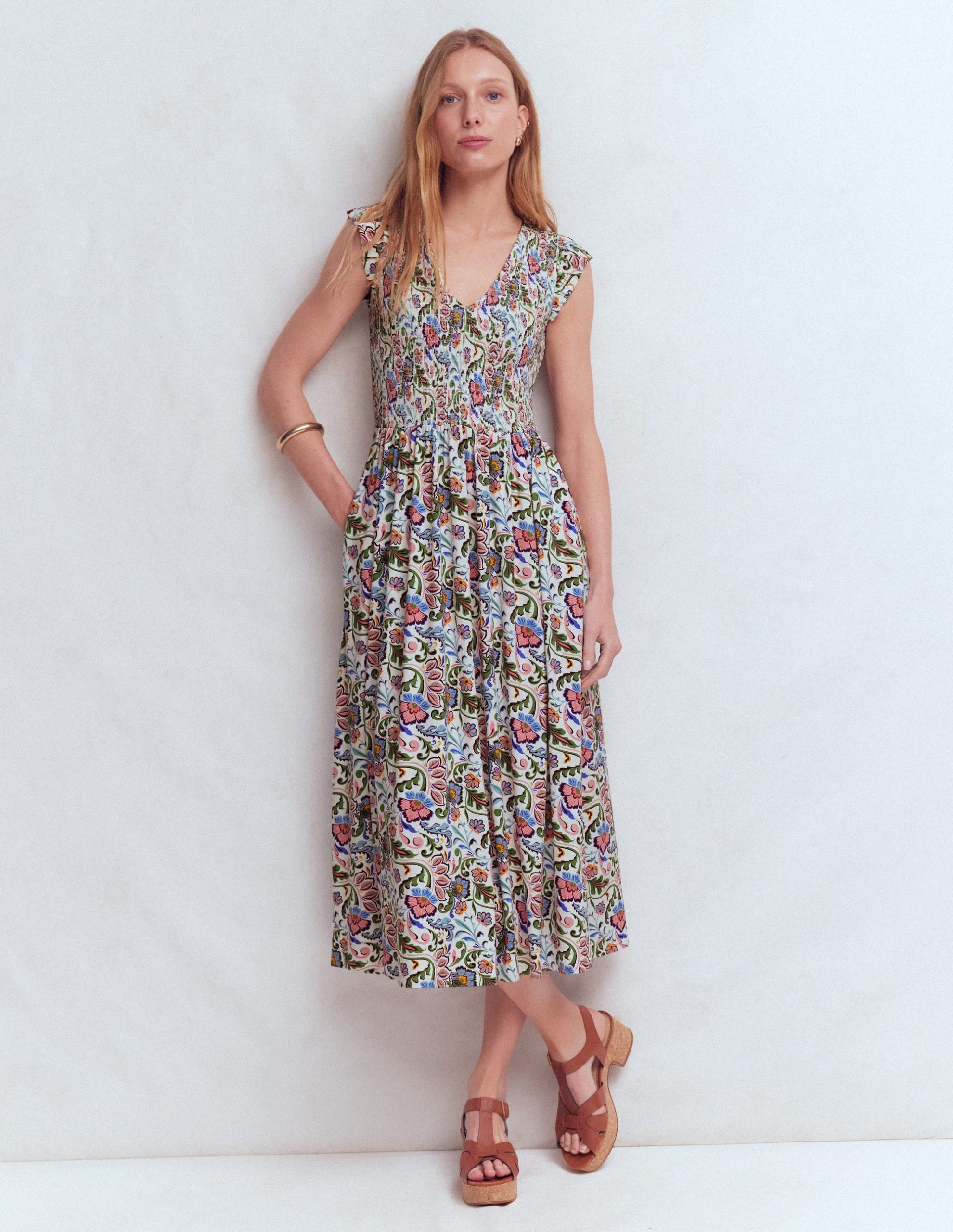 Smocked Jersey Midi Dress-Multi. Flourishing Meadow - Image 4
