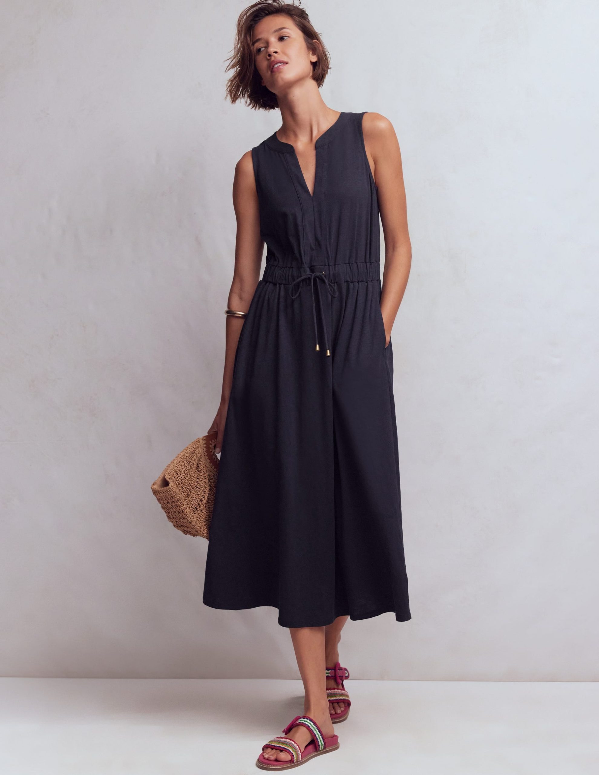 Delphine Midi Sleeveless Dress-Navy