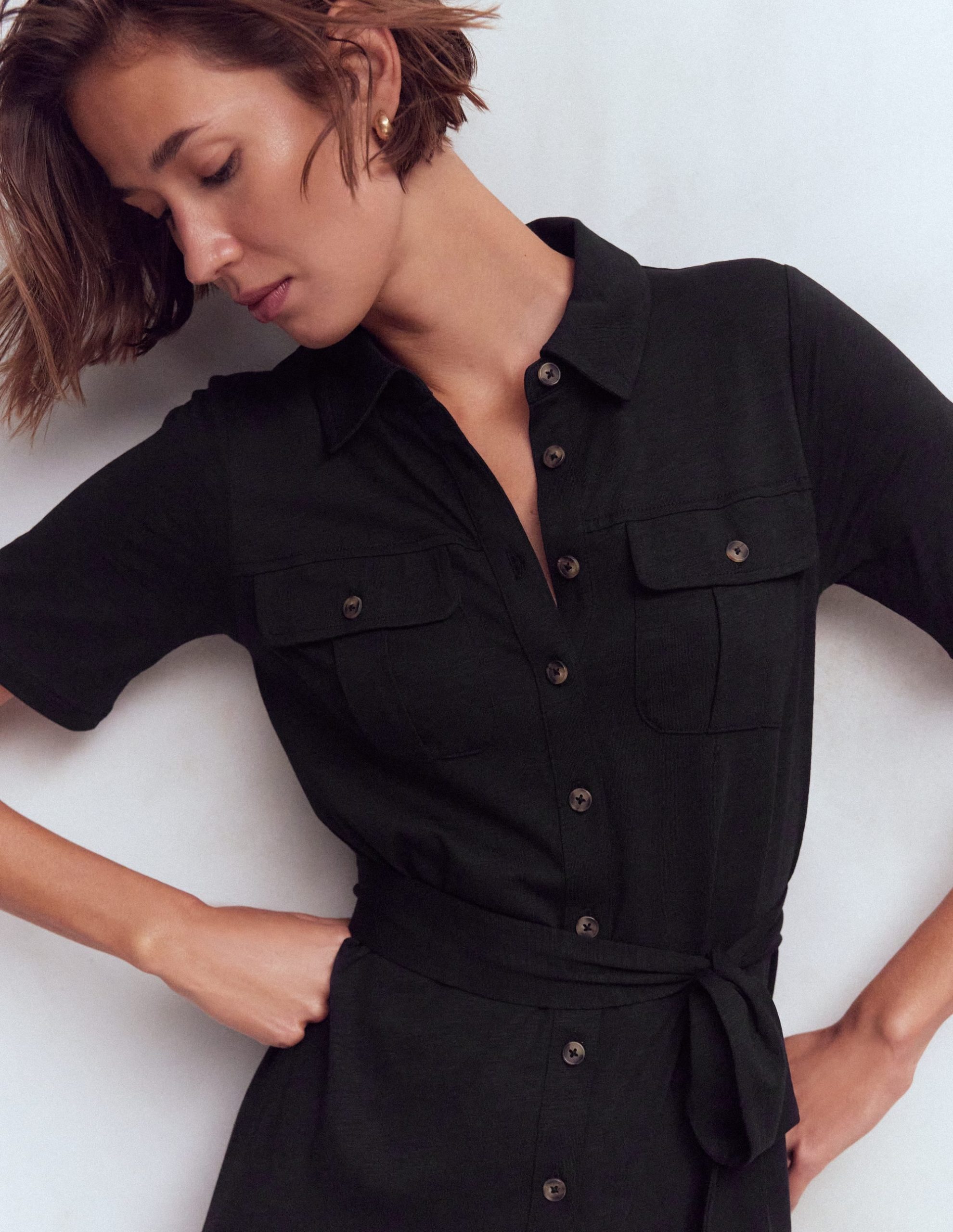 Mavis Midi Jersey Shirt Dress-Black - Image 2