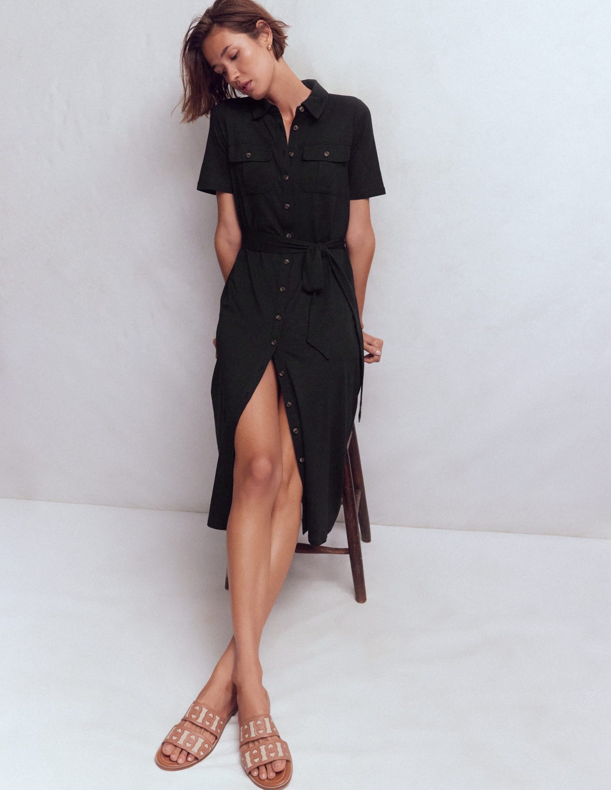 Mavis Midi Jersey Shirt Dress-Black - Image 4