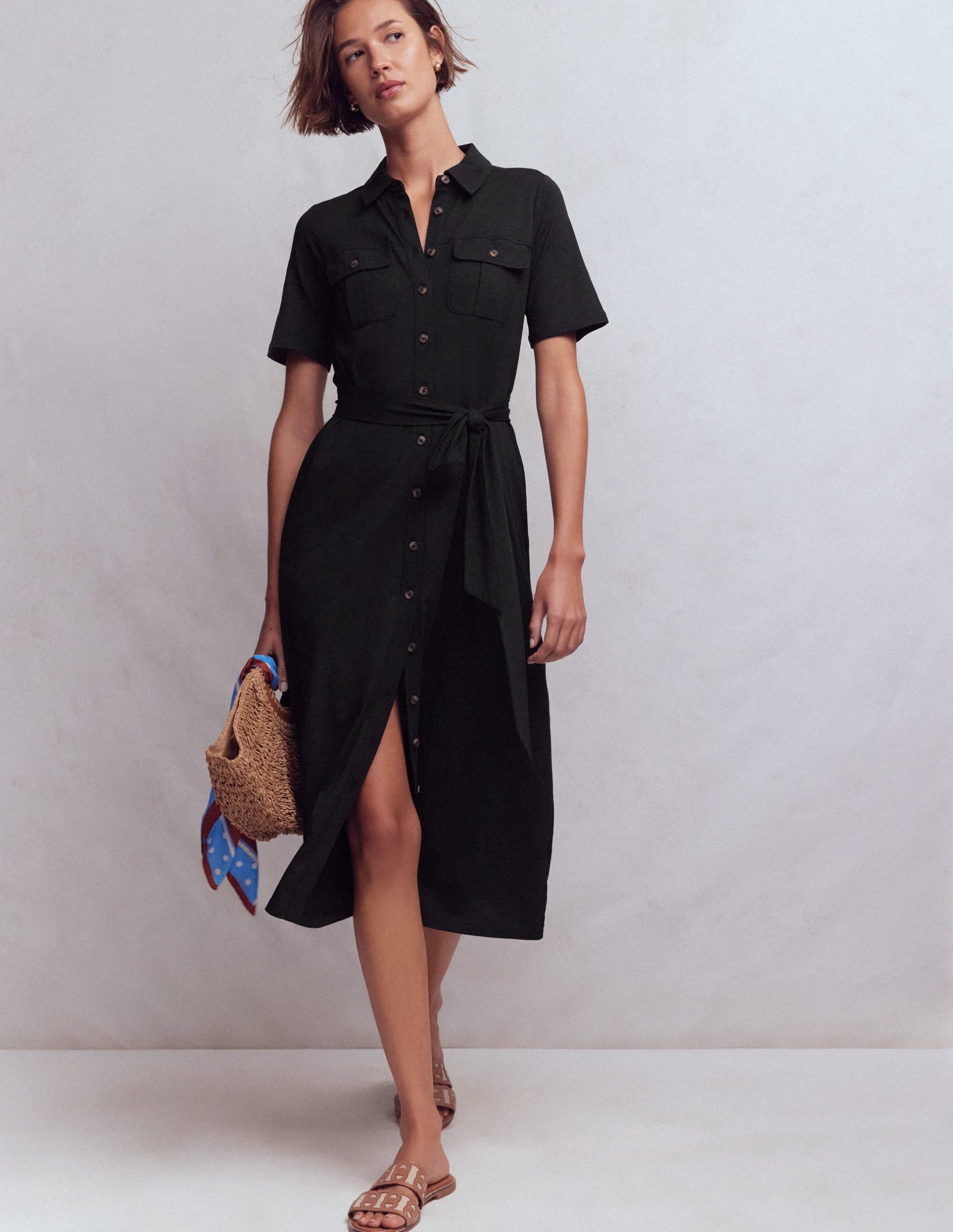 Mavis Midi Jersey Shirt Dress-Black - Image 5