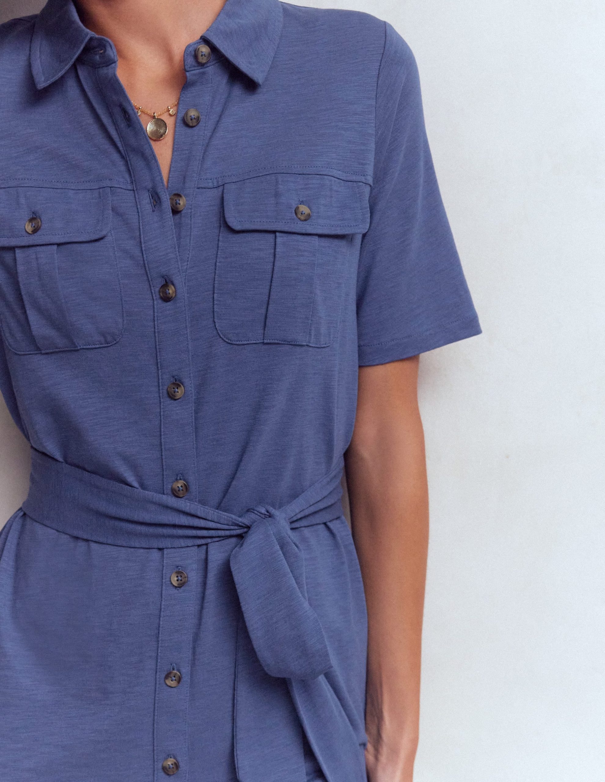 Mavis Midi Jersey Shirt Dress-Denim Blue - Image 2