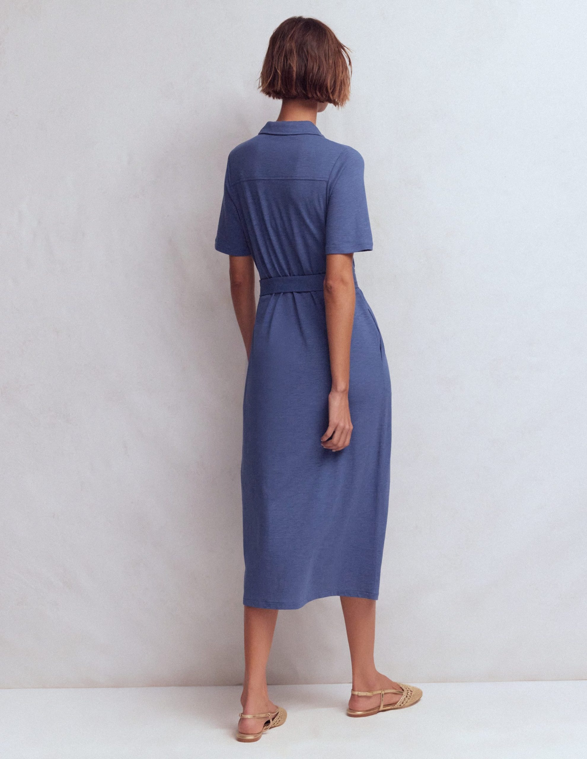 Mavis Midi Jersey Shirt Dress-Denim Blue - Image 3