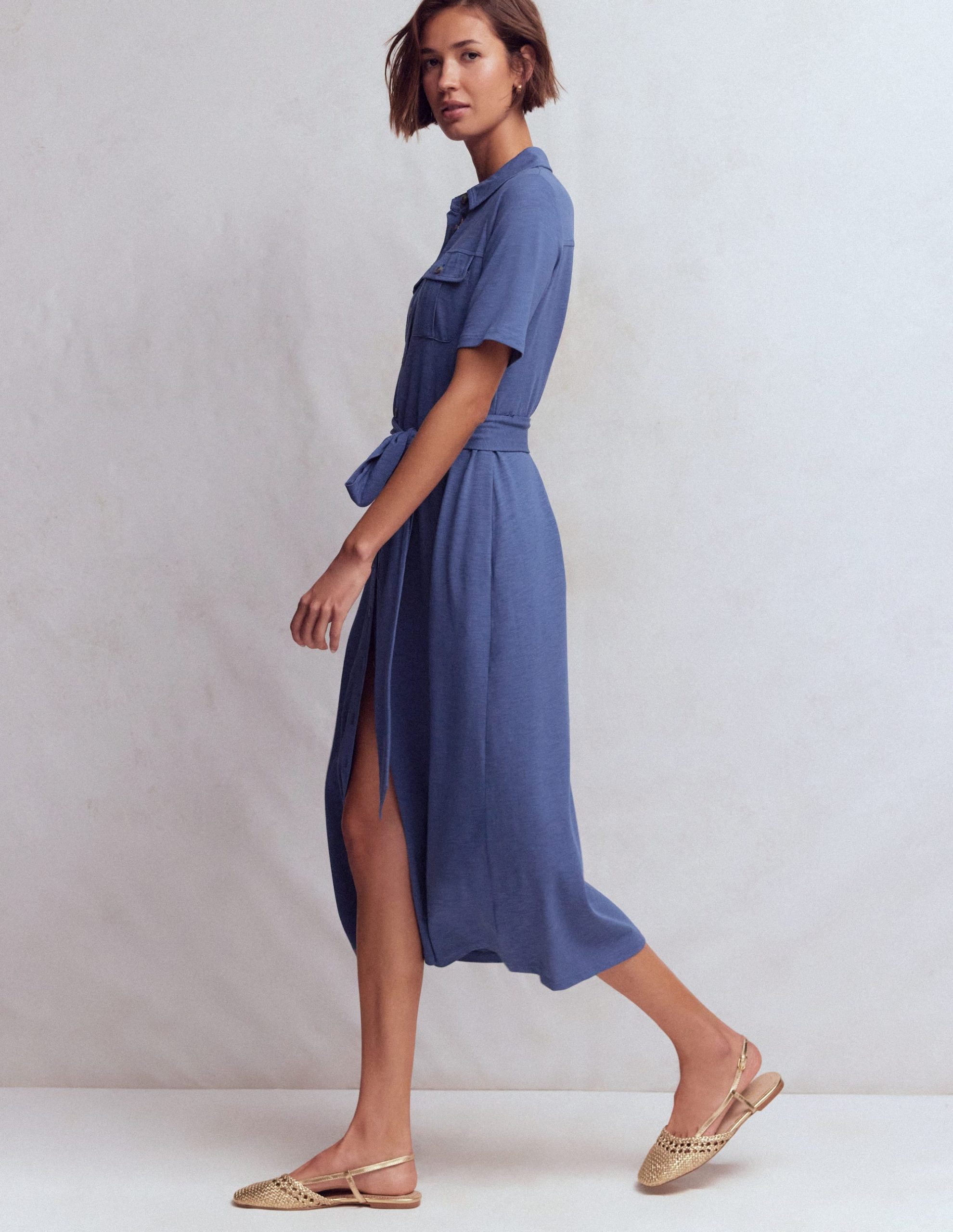Mavis Midi Jersey Shirt Dress-Denim Blue - Image 5