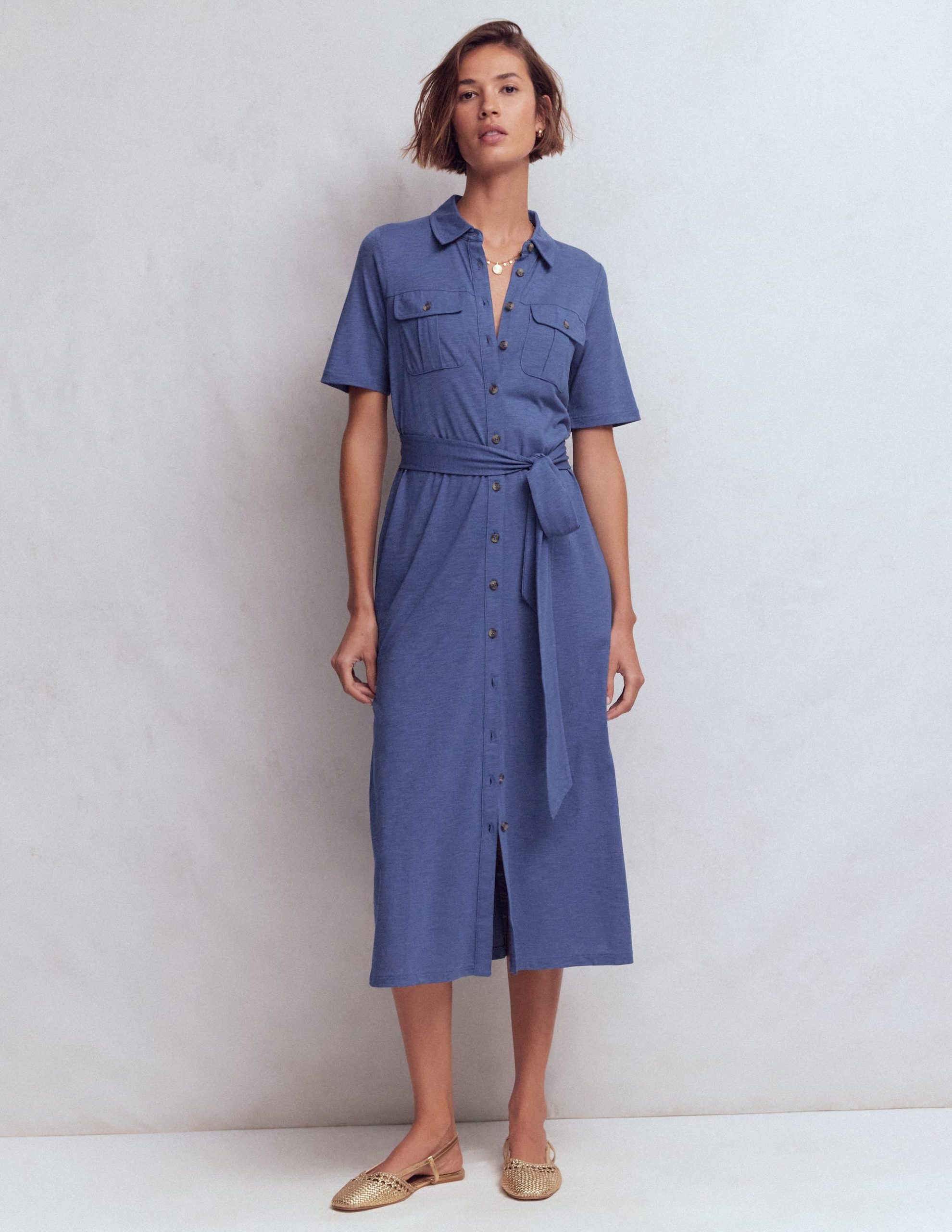 Mavis Midi Jersey Shirt Dress-Denim Blue - Image 6