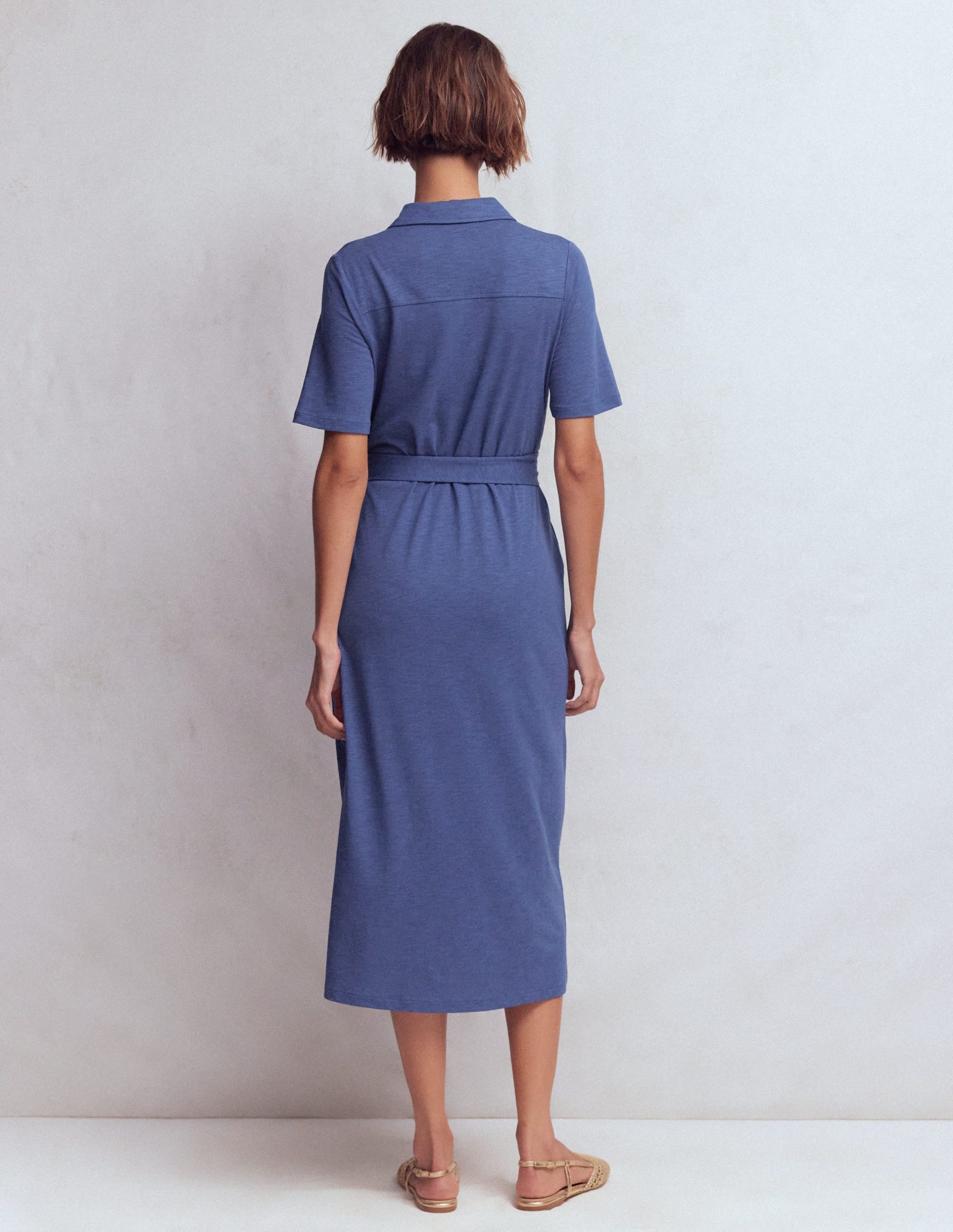Mavis Midi Jersey Shirt Dress-Denim Blue - Image 7