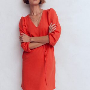 Cary V-Neck Short Dress-Blood Orange