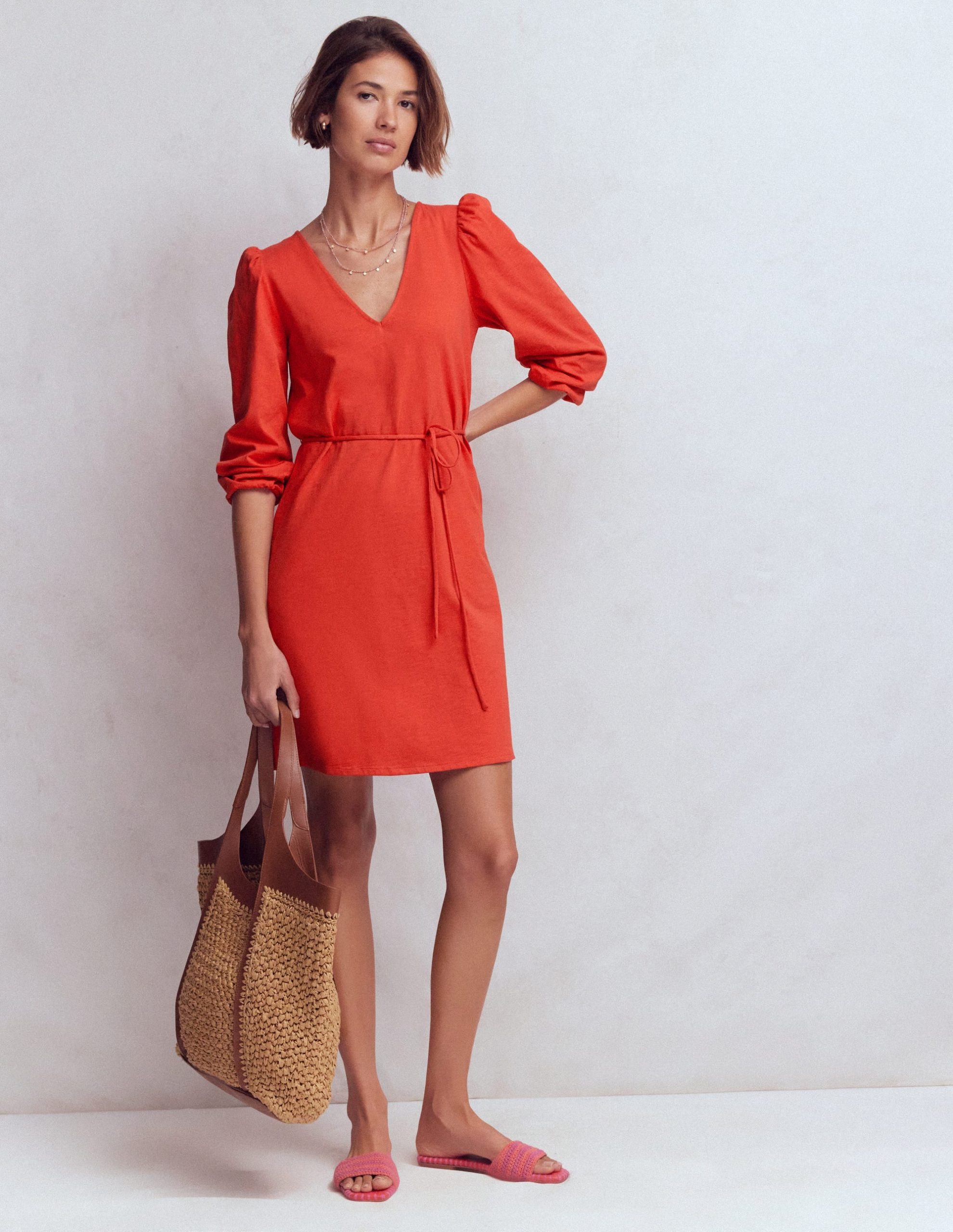 Cary V-Neck Short Dress-Blood Orange - Image 4
