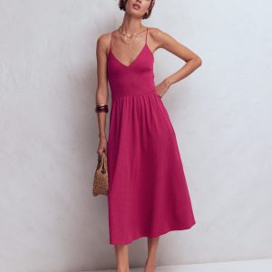Cross Back Jersey Dress-Beet Red