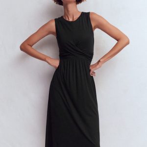 Zara Cross Waist Jersey Dress-Black