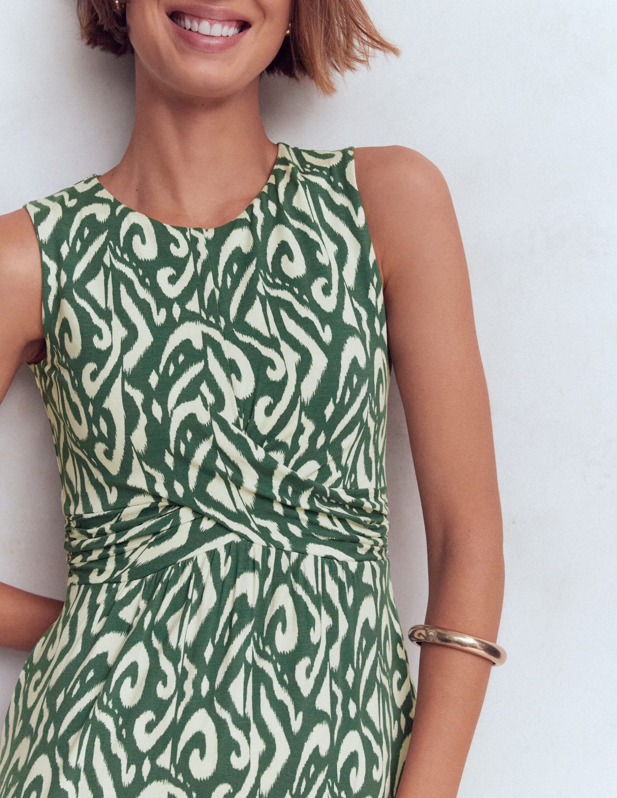 Zara Cross Waist Jersey Dress-Hunter Green. Ikat - Image 2