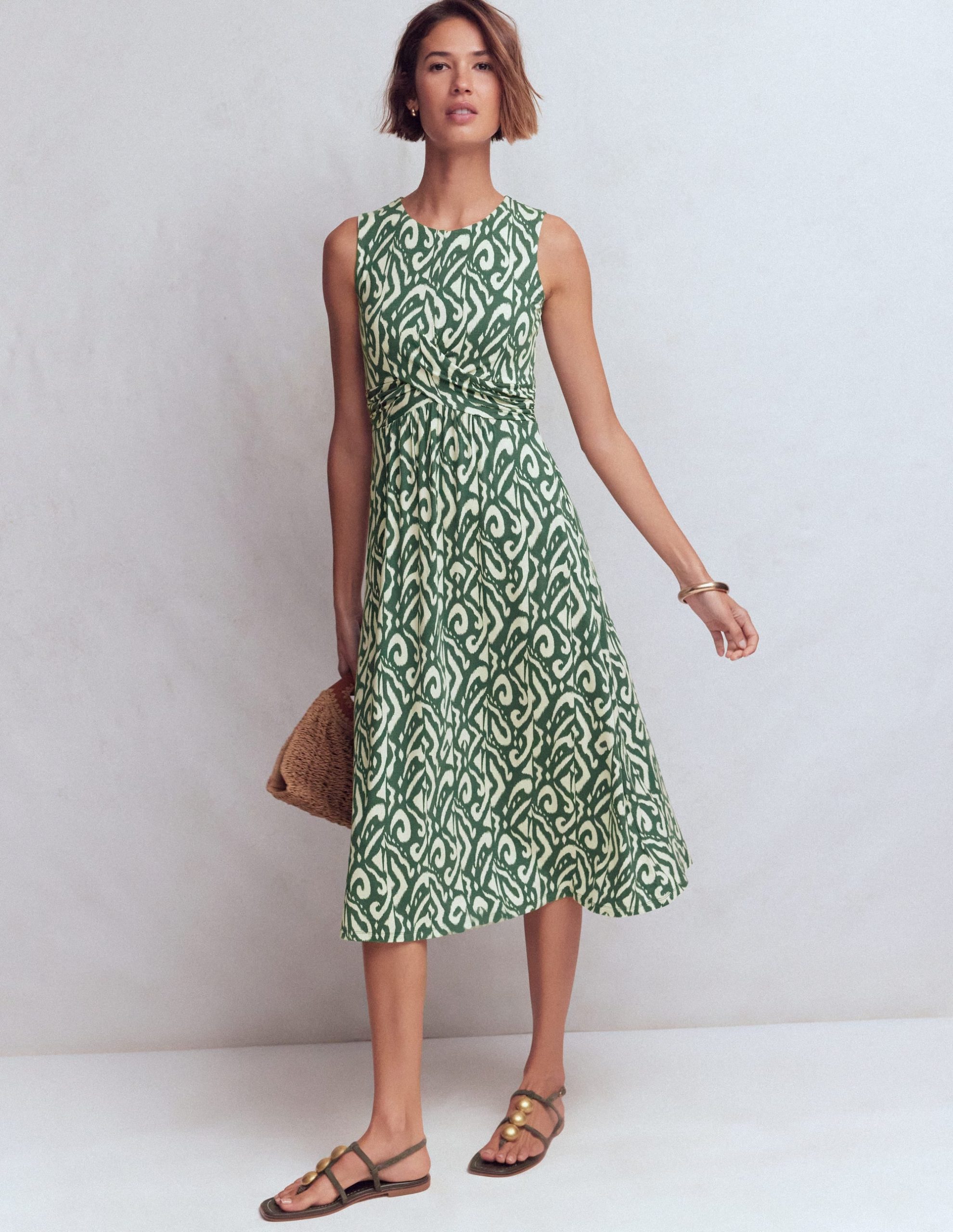 Zara Cross Waist Jersey Dress-Hunter Green. Ikat - Image 4