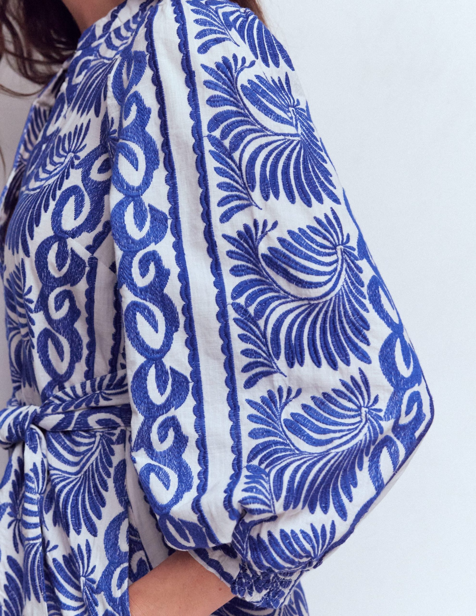 Octavia Cotton Dress-Blue Ivory Embroidery - Image 2