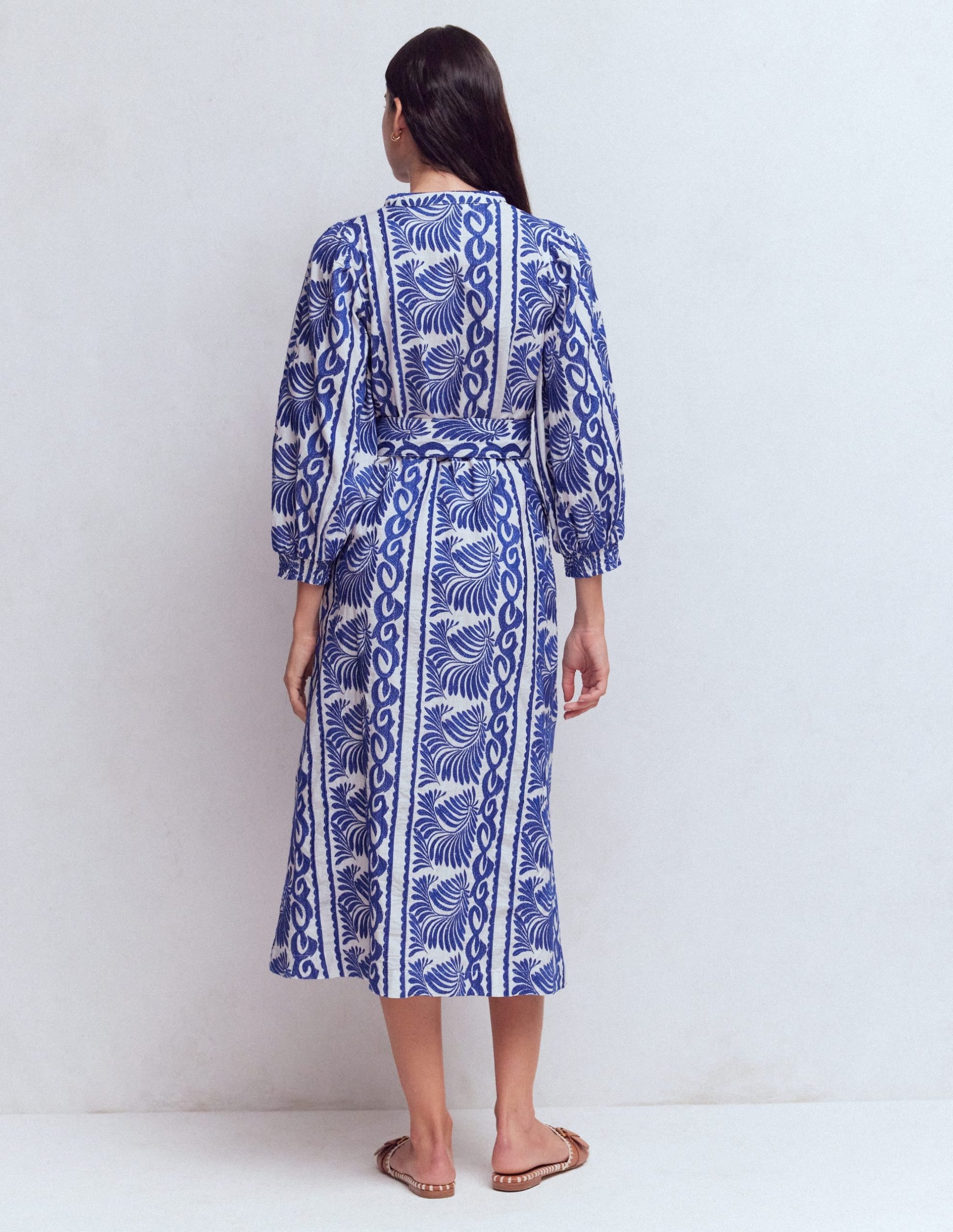 Octavia Cotton Dress-Blue Ivory Embroidery - Image 3