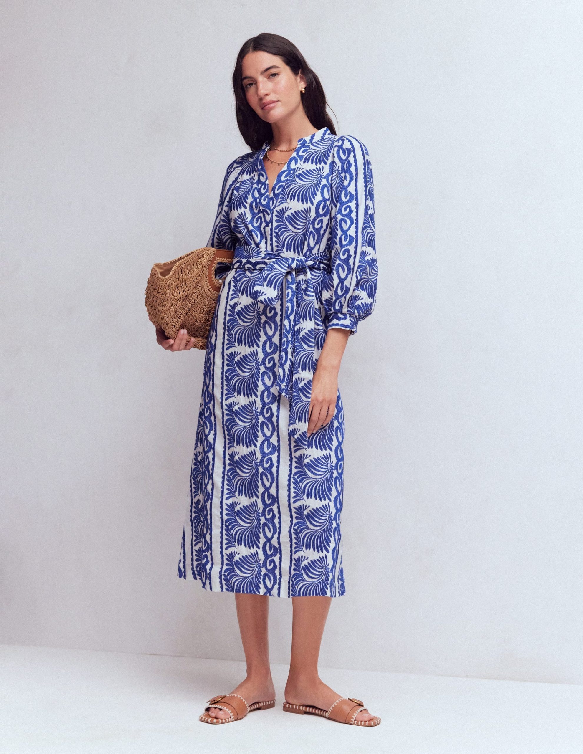 Octavia Cotton Dress-Blue Ivory Embroidery - Image 4