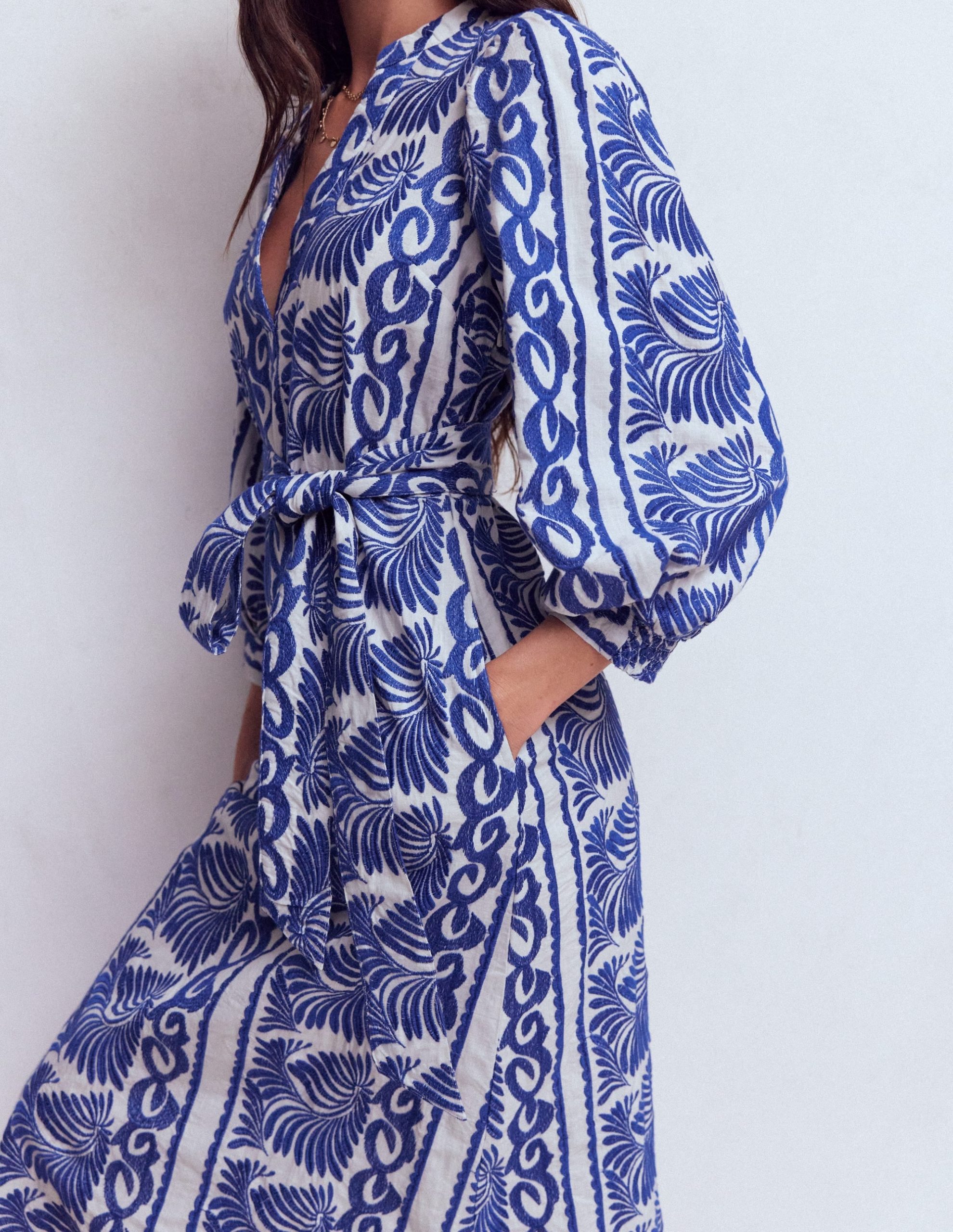 Octavia Cotton Dress-Blue Ivory Embroidery - Image 5