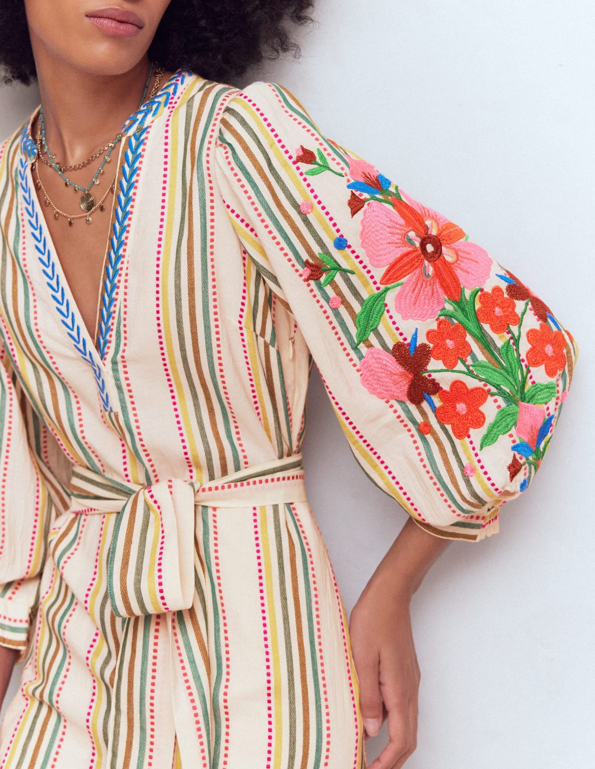Octavia Cotton Dress-Multi Embroidery Stripe - Image 2