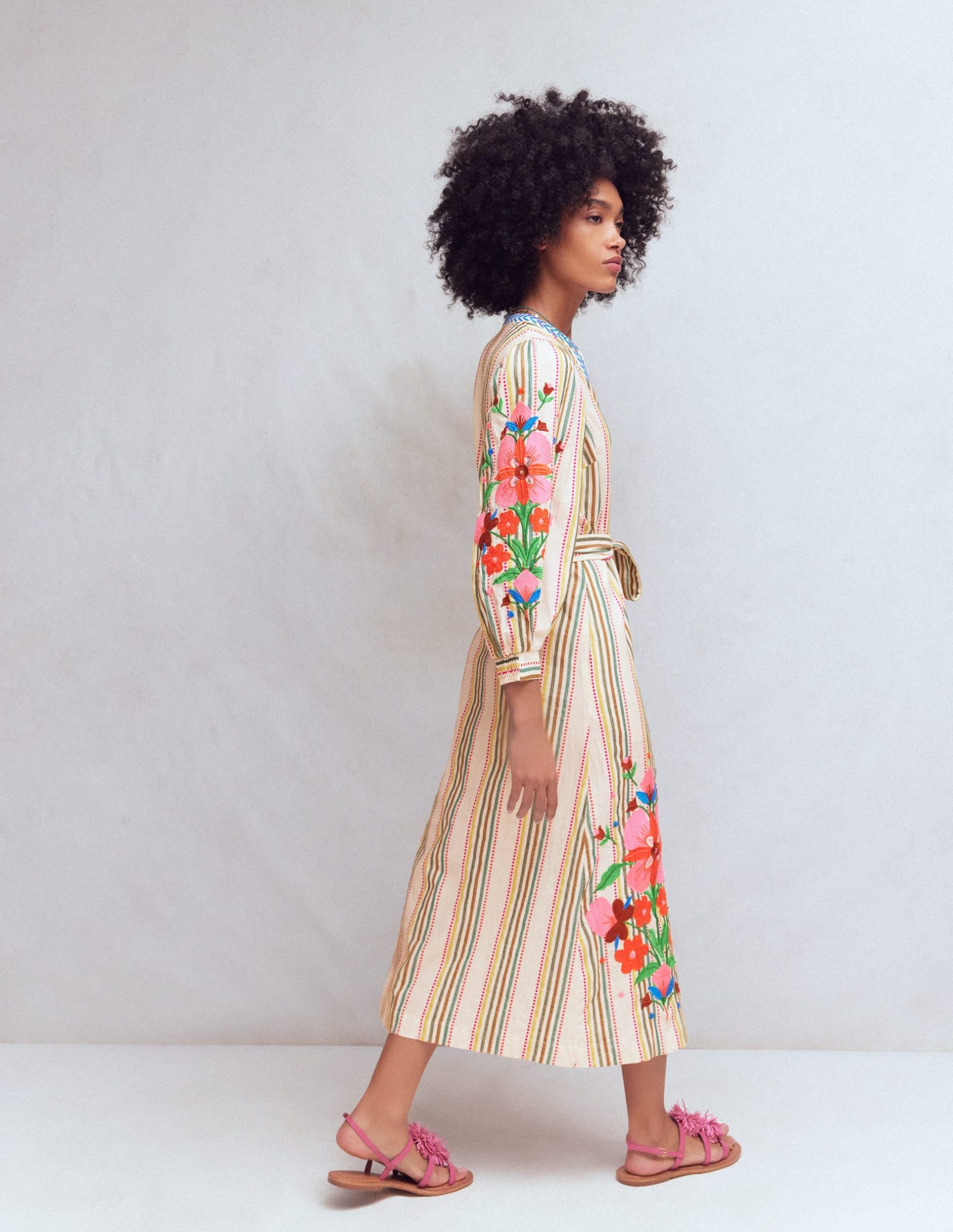 Octavia Cotton Dress-Multi Embroidery Stripe - Image 3