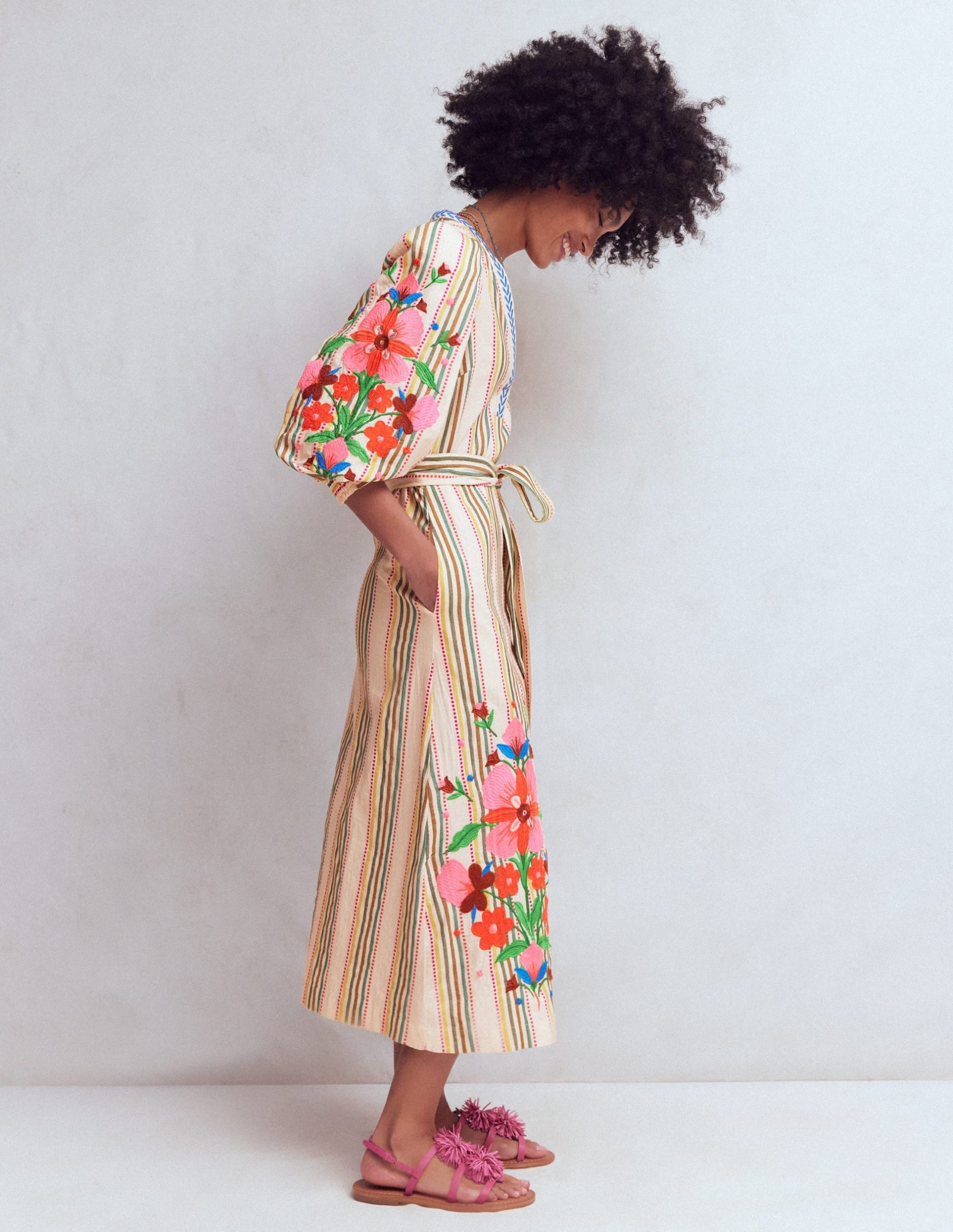 Octavia Cotton Dress-Multi Embroidery Stripe - Image 4