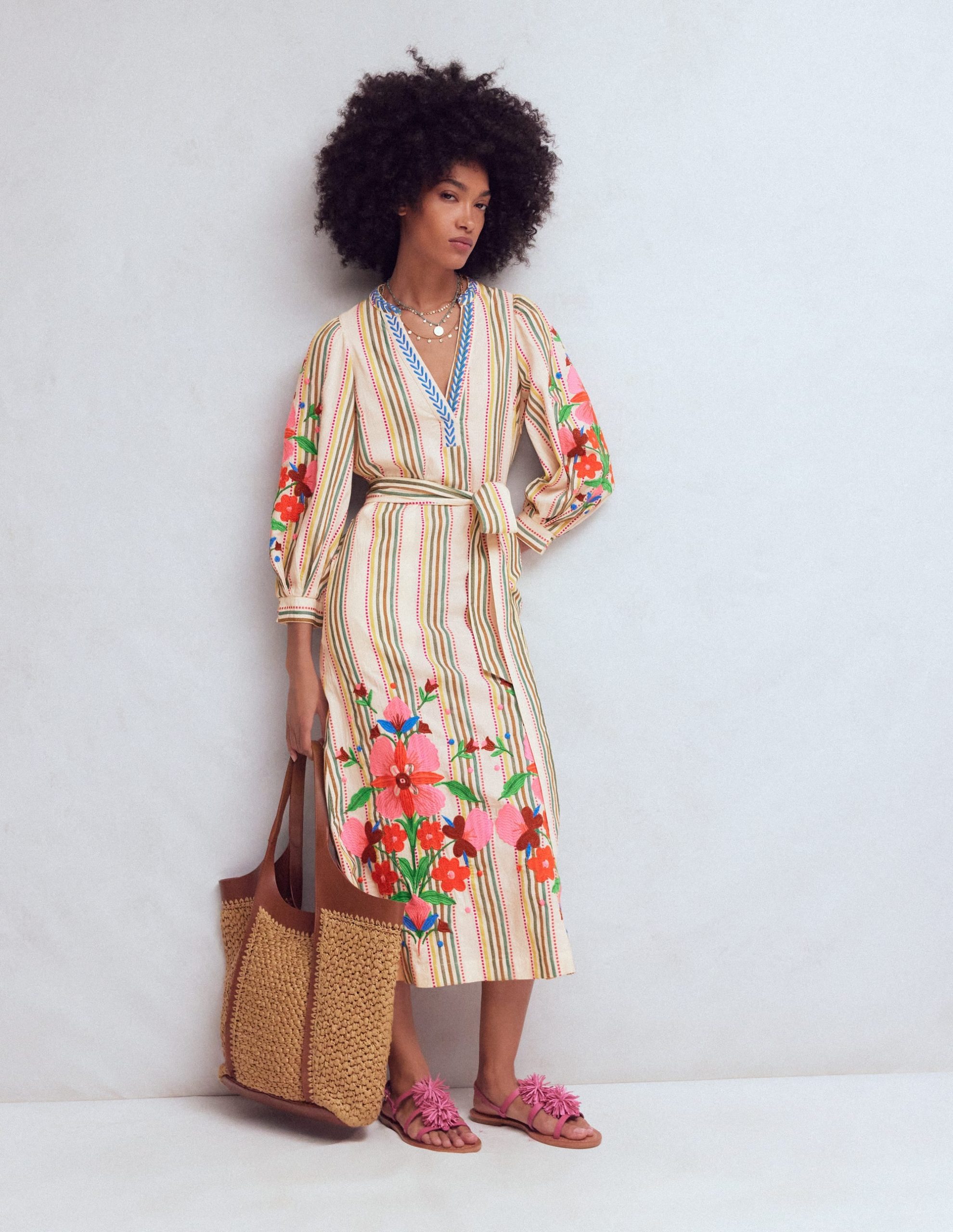 Octavia Cotton Dress-Multi Embroidery Stripe - Image 5
