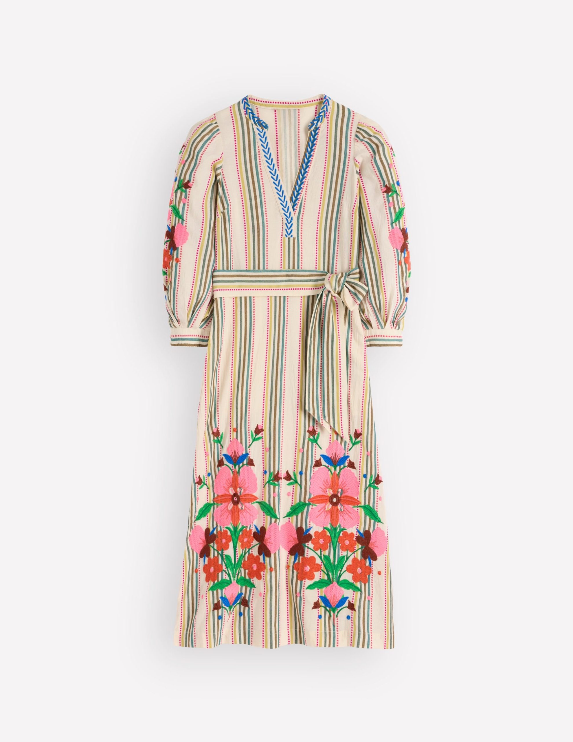 Octavia Cotton Dress-Multi Embroidery Stripe - Image 7
