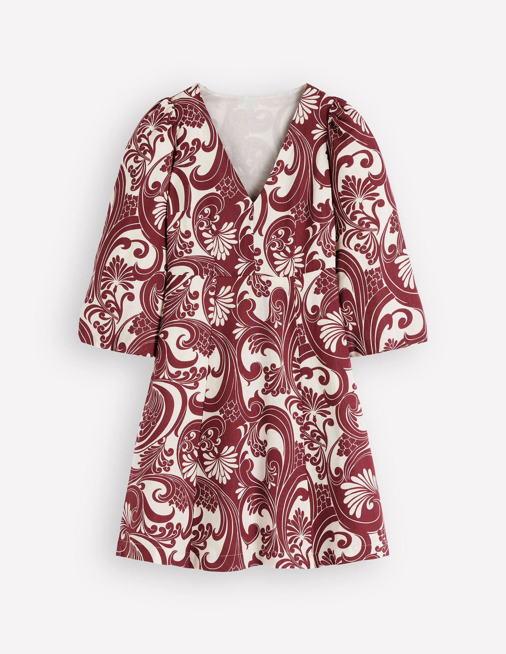 Marla Linen Blend Short Dress-Brown. Foliage Whirl - Image 9