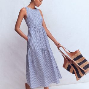 Sleeveless Poplin Dress-Surf the Web Stripe